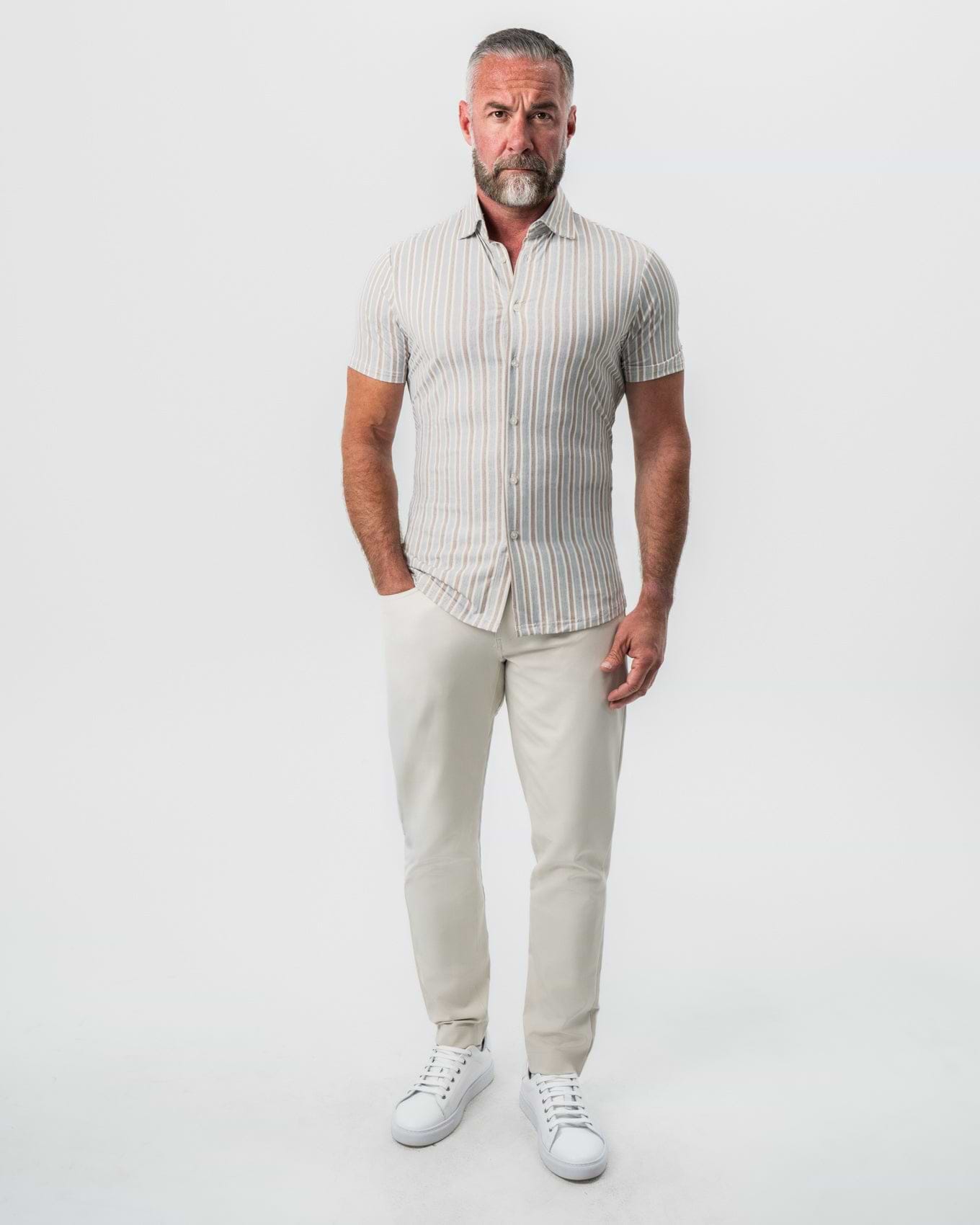 "The Maui" Light Blue & Brown Stripe