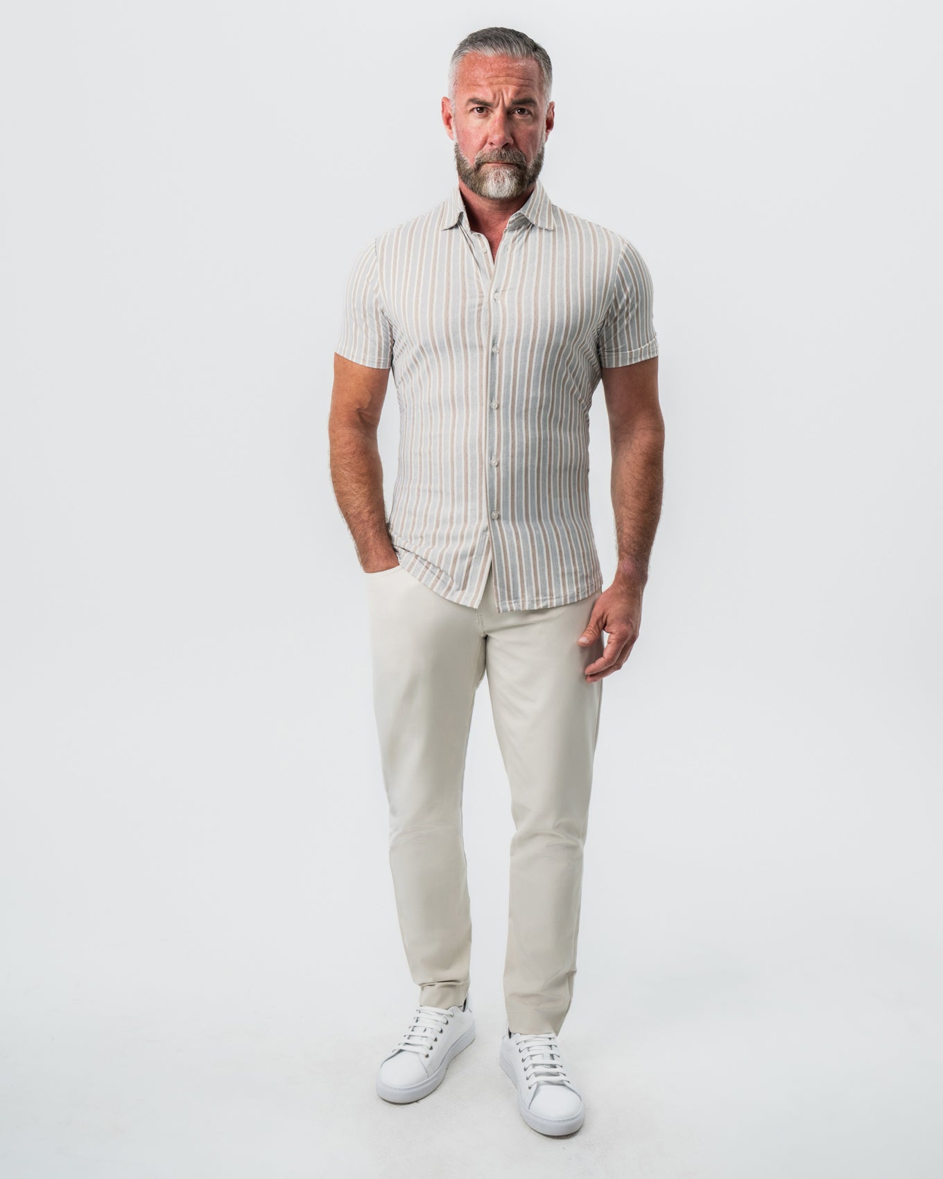 "The Maui" Light Blue & Brown Stripe