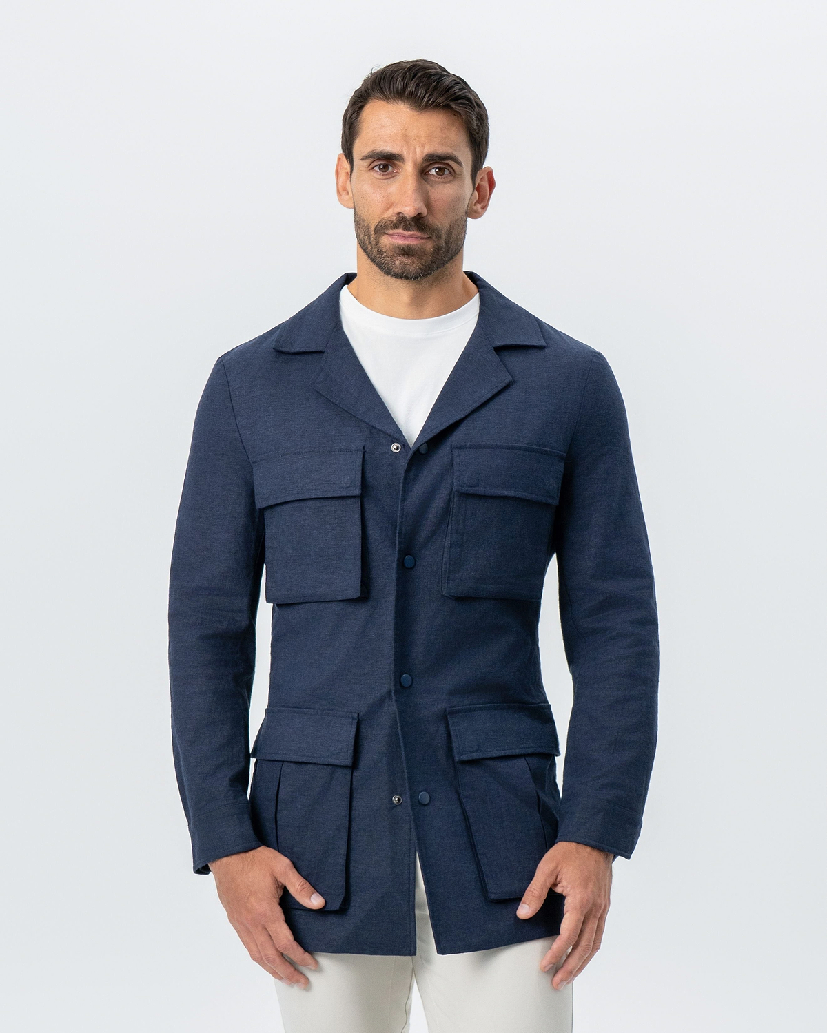 Stretch Linen Field Jacket - Navy