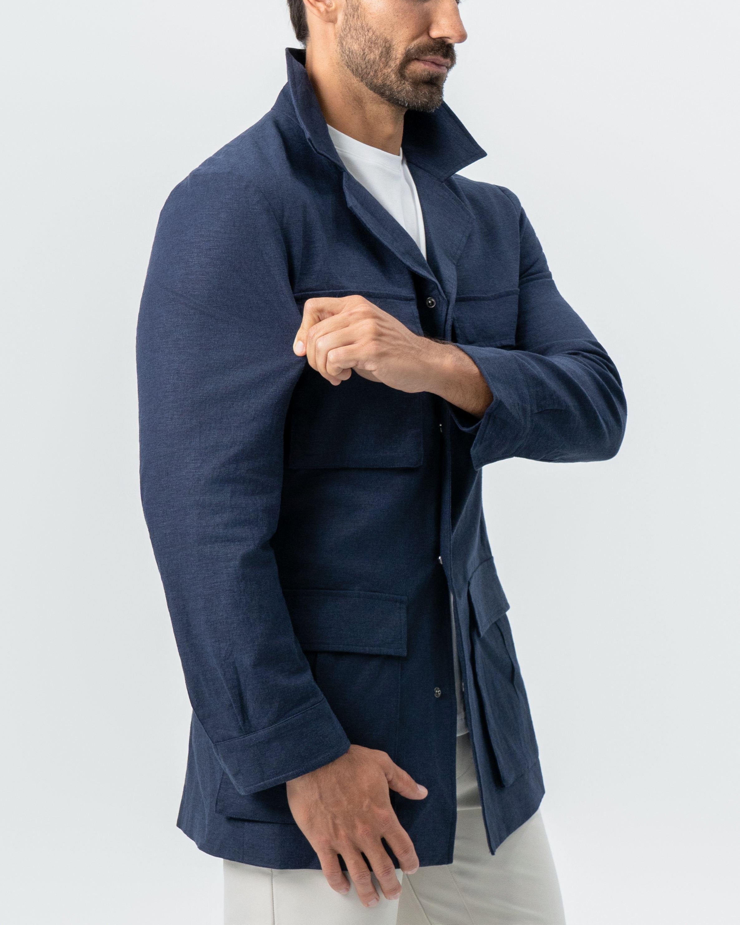Stretch Linen Field Jacket - Navy
