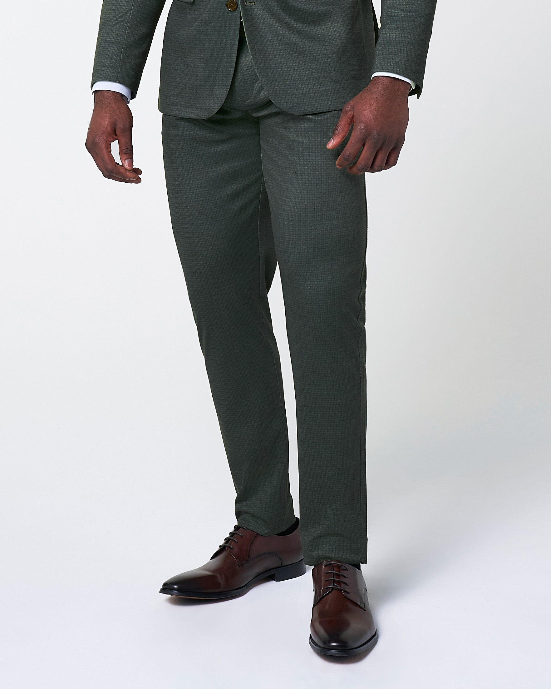 Athletic Fit Stretch Suit Pants - Army Green Microcheck