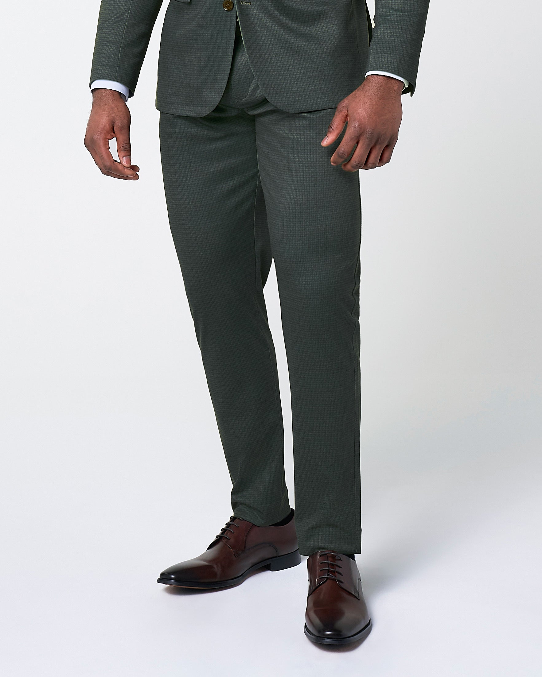 Athletic Fit Stretch Suit Pants - Army Green Microcheck
