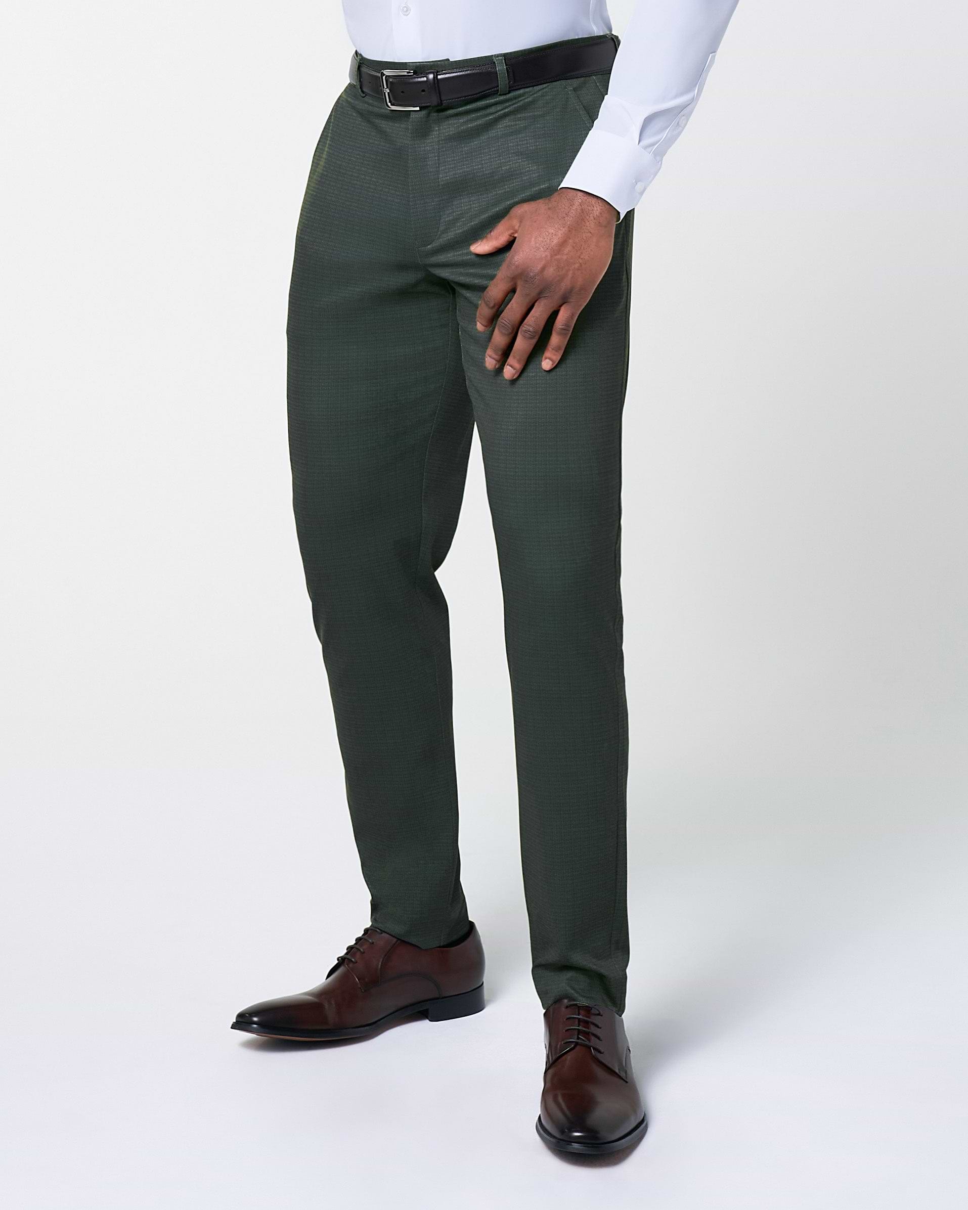 Athletic Fit Stretch Suit Pants - Army Green Microcheck