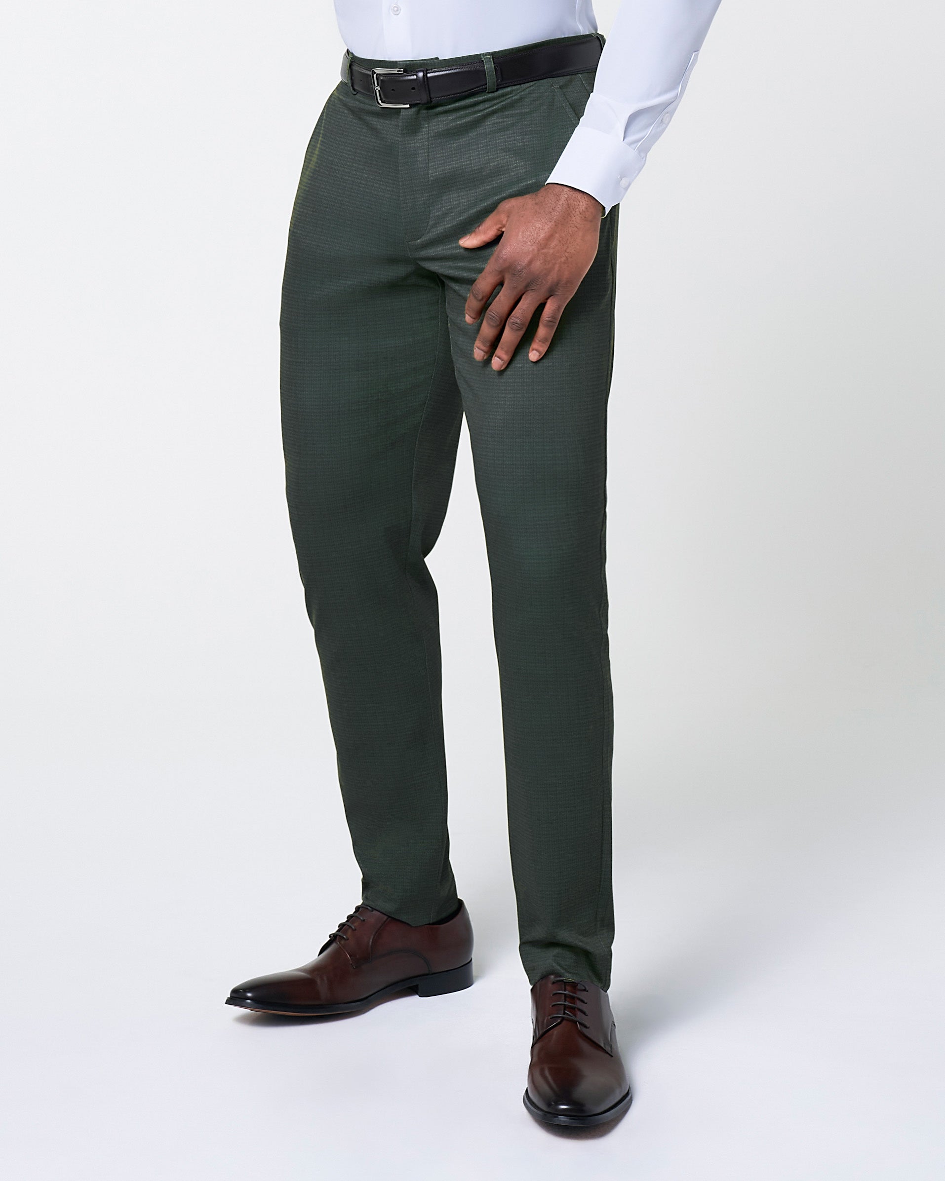 Athletic Fit Stretch Suit Pants - Army Green Microcheck