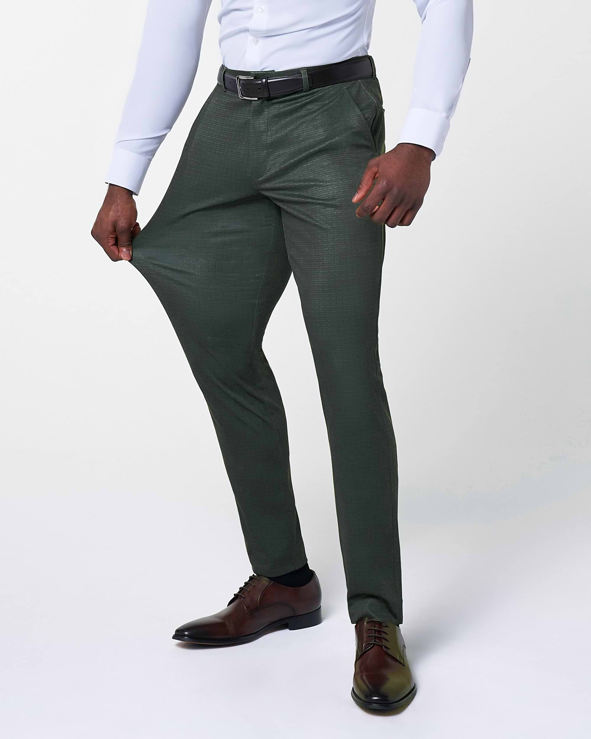 Athletic Fit Stretch Suit Pants - Army Green Microcheck