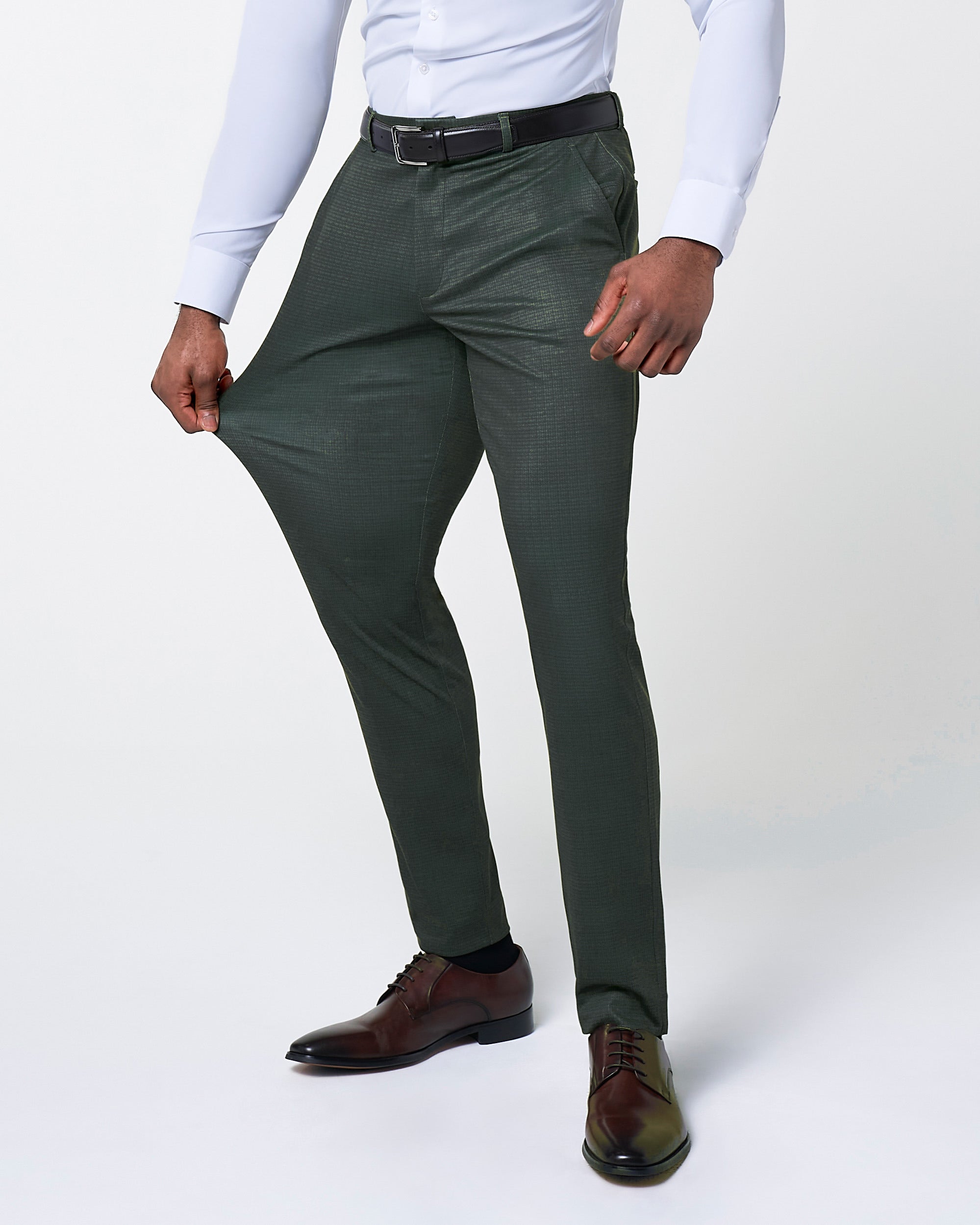 Athletic Fit Stretch Suit Pants - Army Green Microcheck