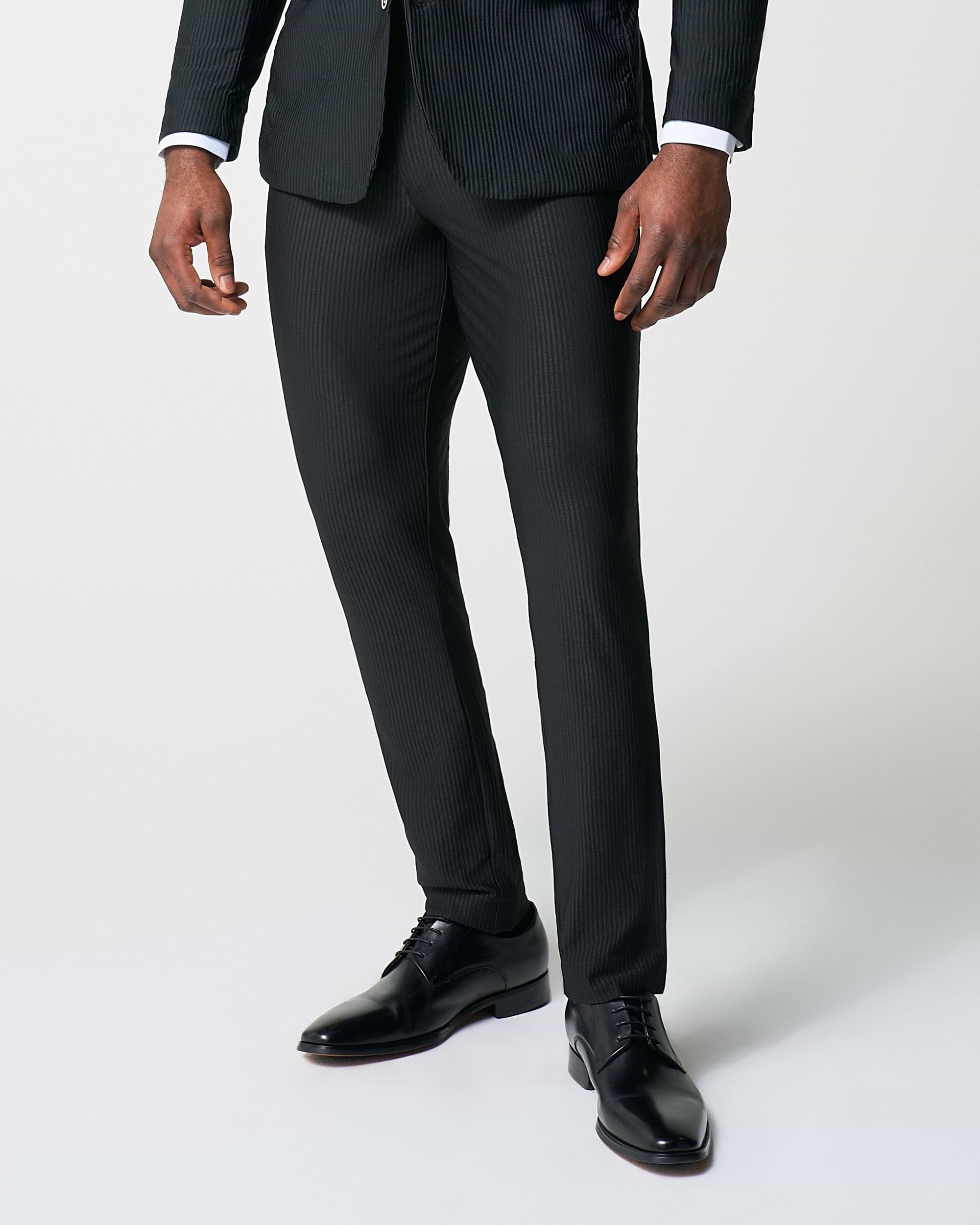 Athletic Fit Stretch Pants - Black Seersucker