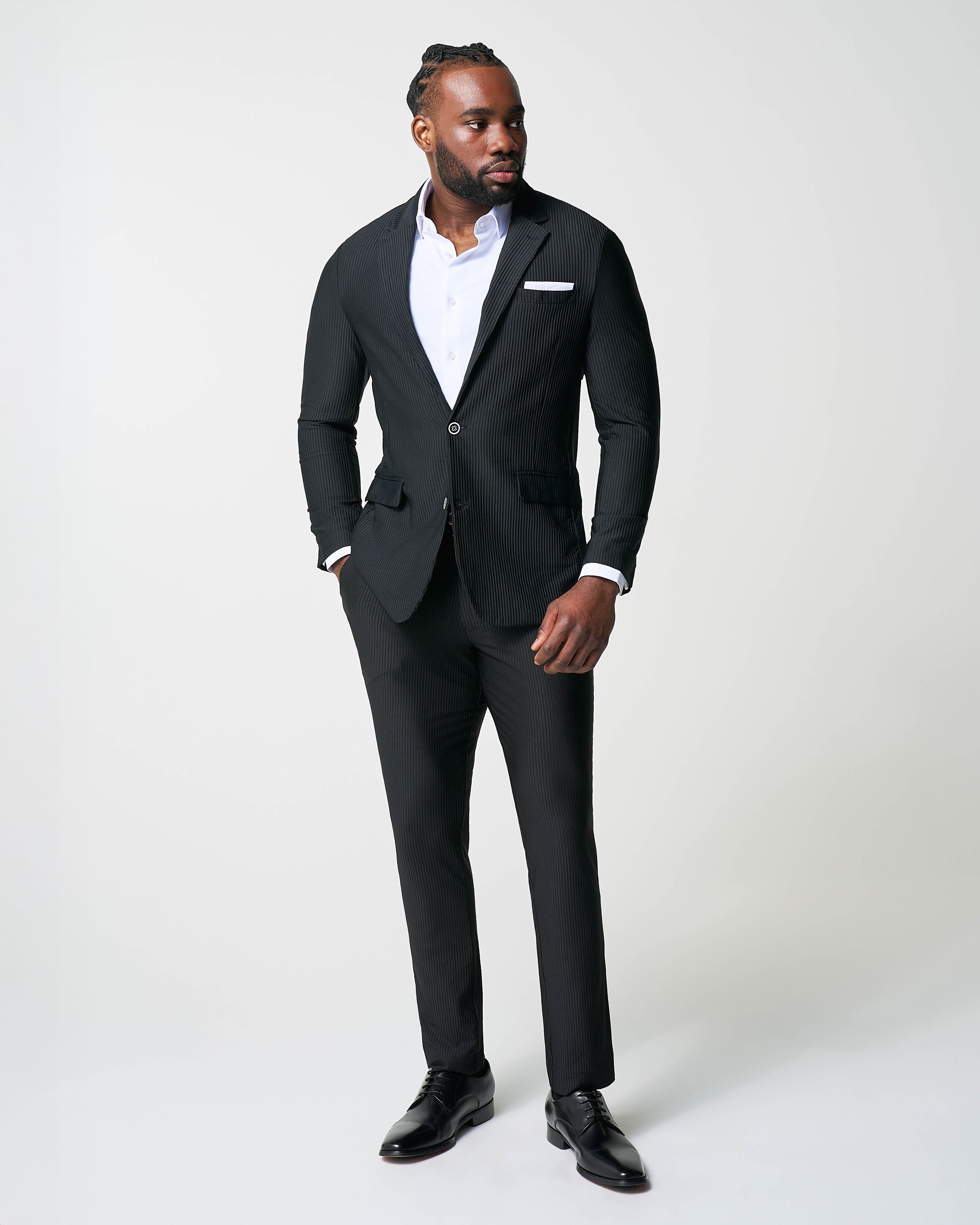 Athletic Fit Stretch Pants - Black Seersucker