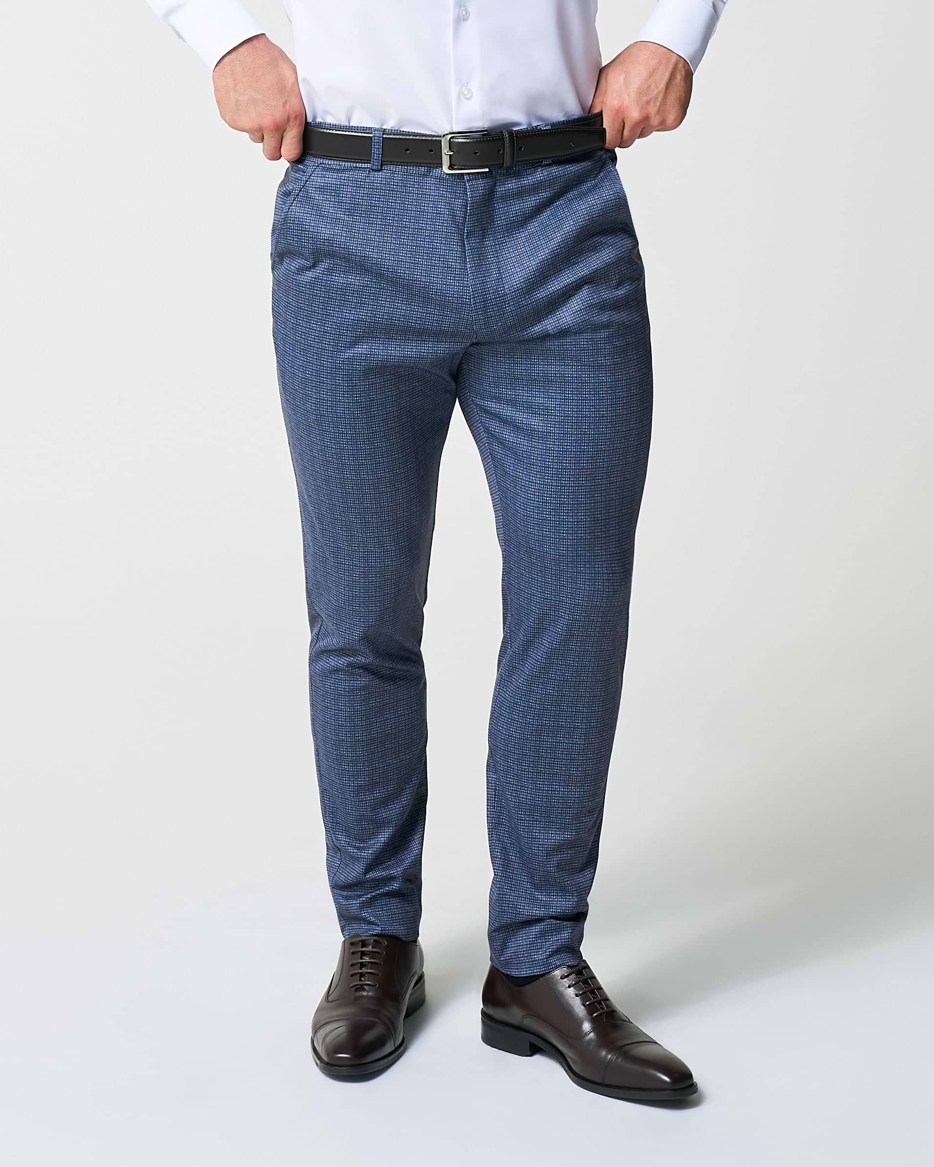Athletic Fit Stretch Suit - Blue Mini Windowpane with Light Grey Microcheck