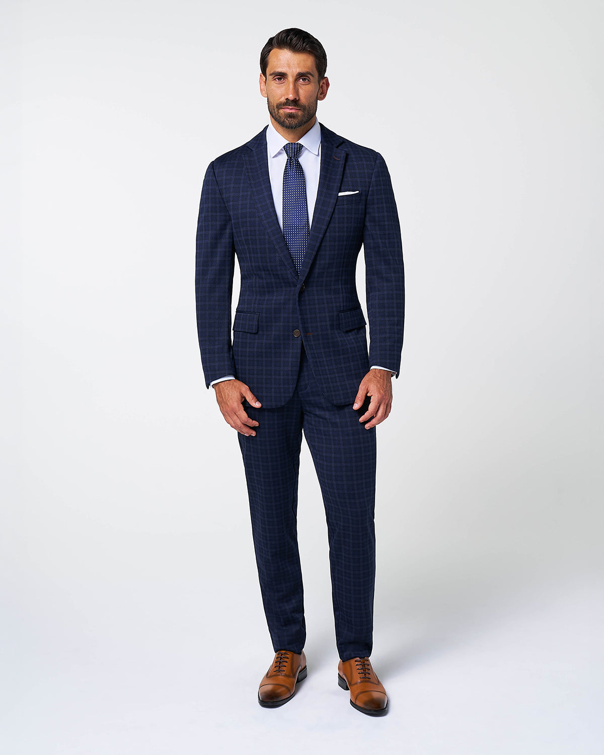 Athletic Fit Stretch Wool Suit Pants - Blue Plaid