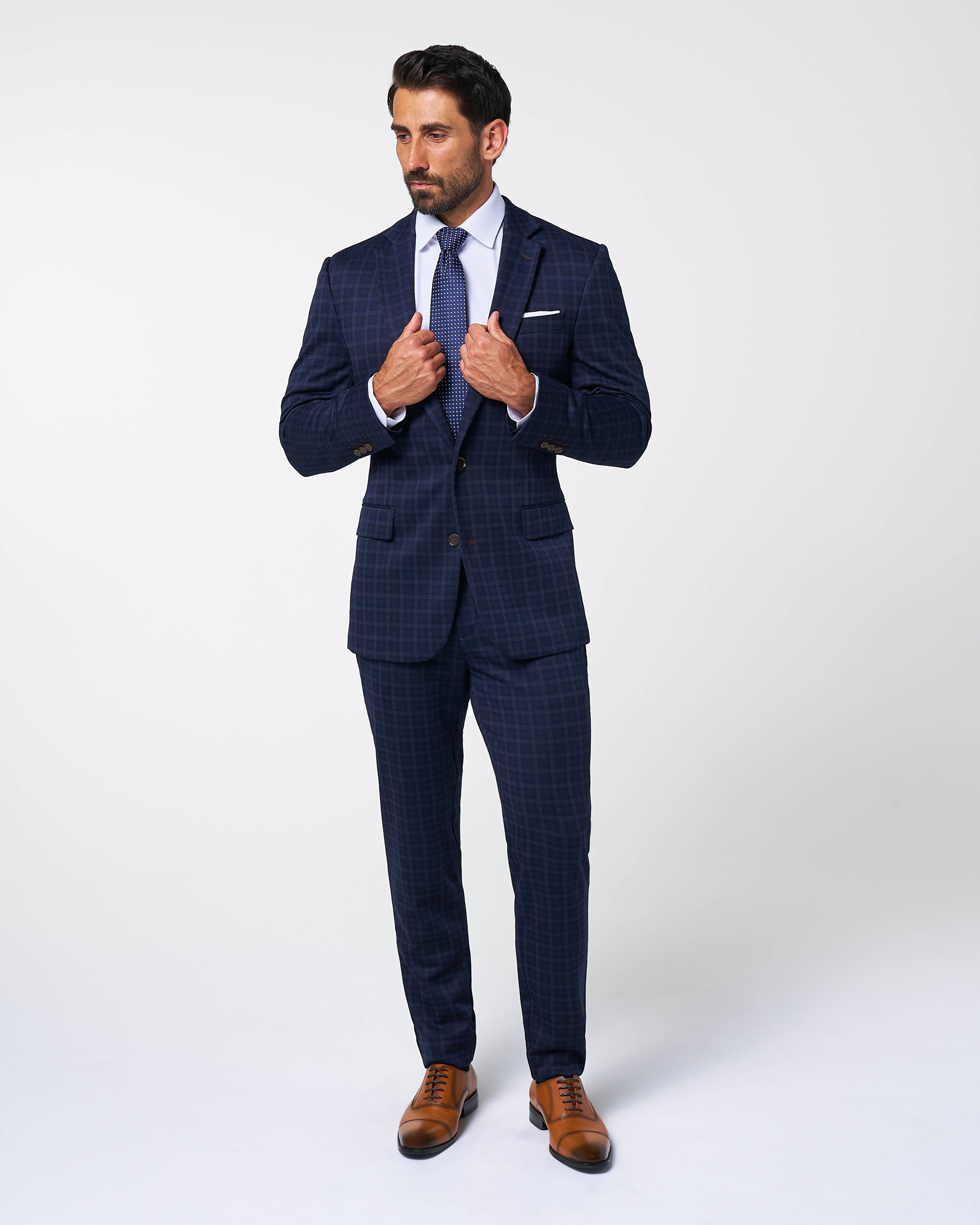Athletic Fit Stretch Wool Suit Pants - Blue Plaid