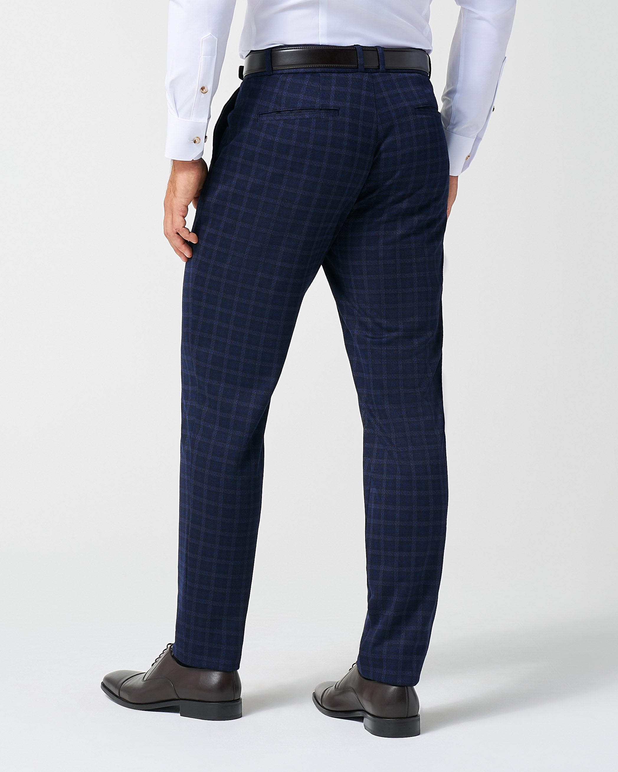 Athletic Fit Stretch Wool Suit Pants - Blue Plaid