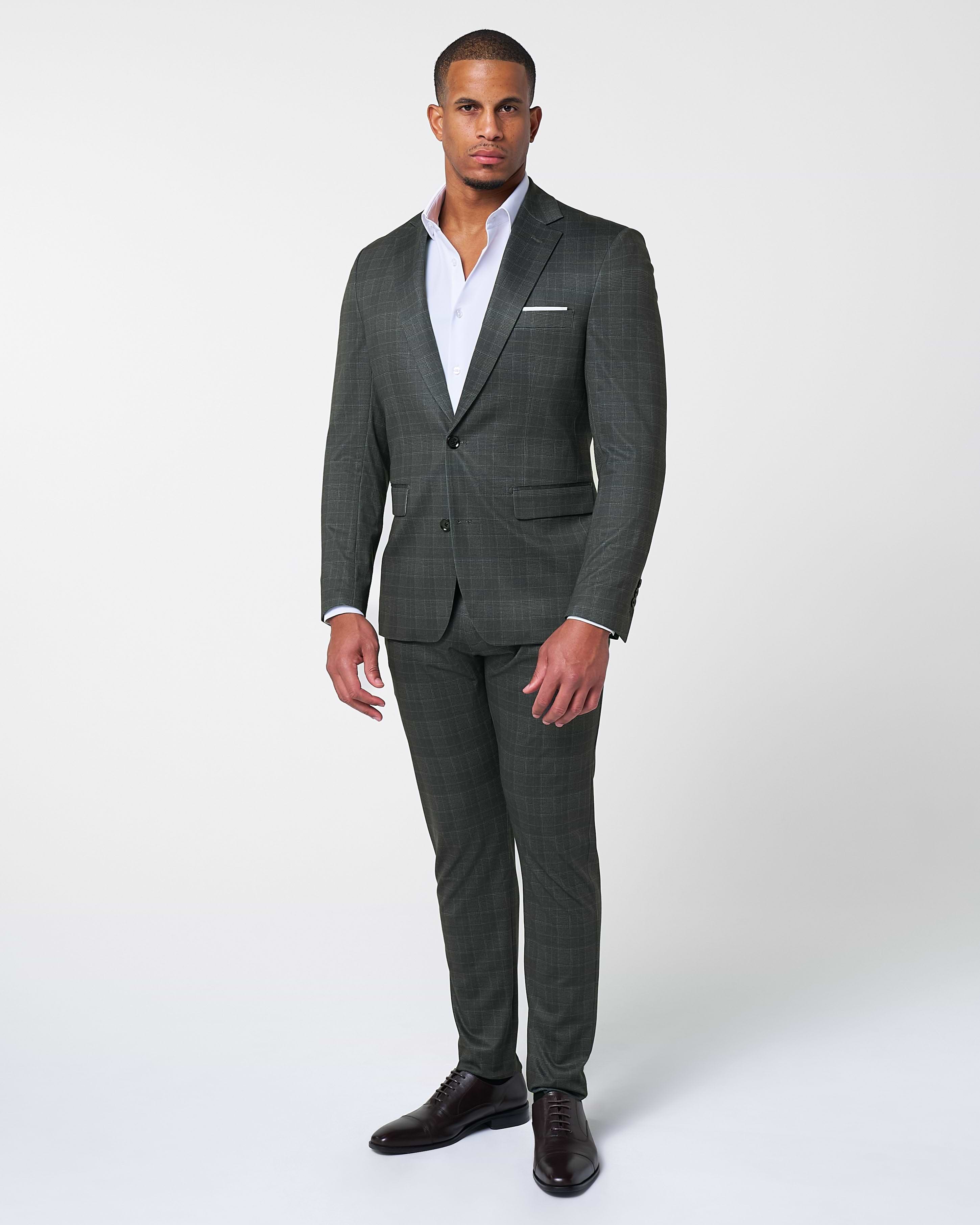 Athletic Fit Stretch Suit - Charcoal Plaid