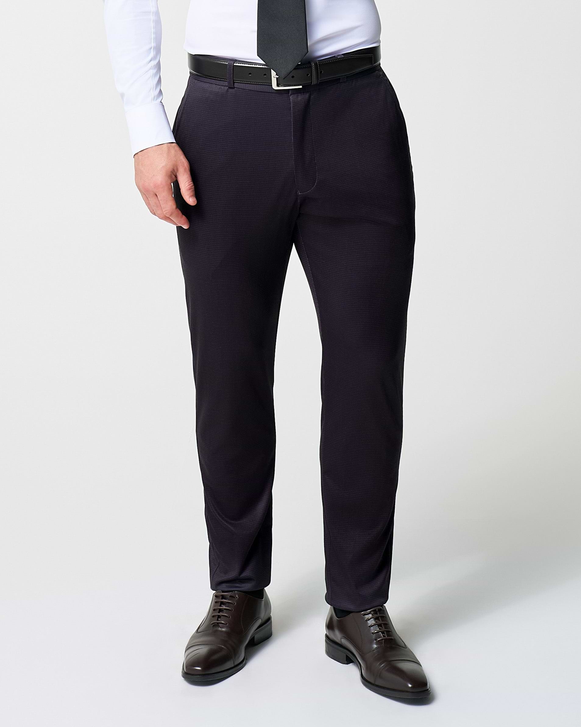 Athletic Fit Stretch Suit Pants - Deep Burgundy Microcheck