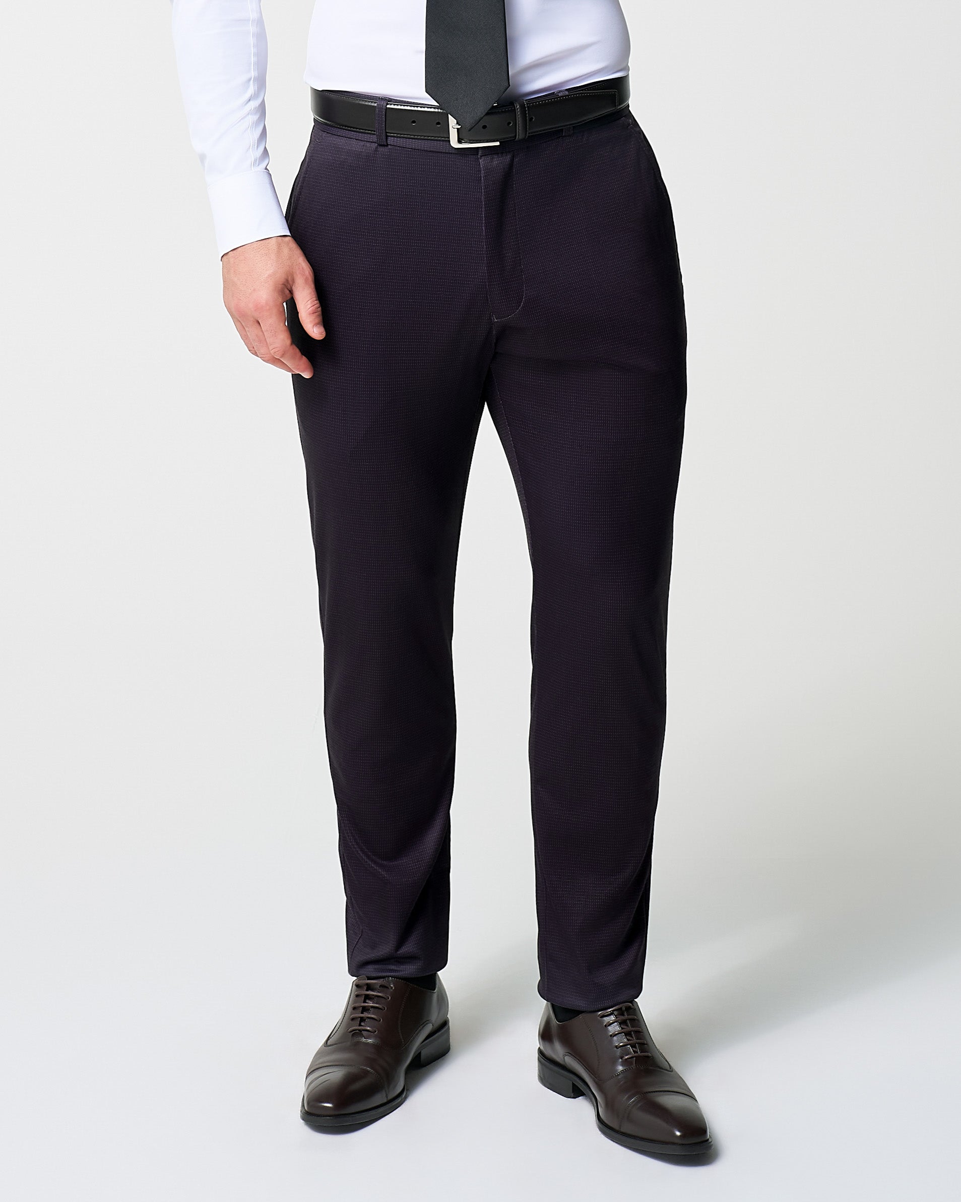 Athletic Fit Stretch Suit Pants - Deep Burgundy Microcheck