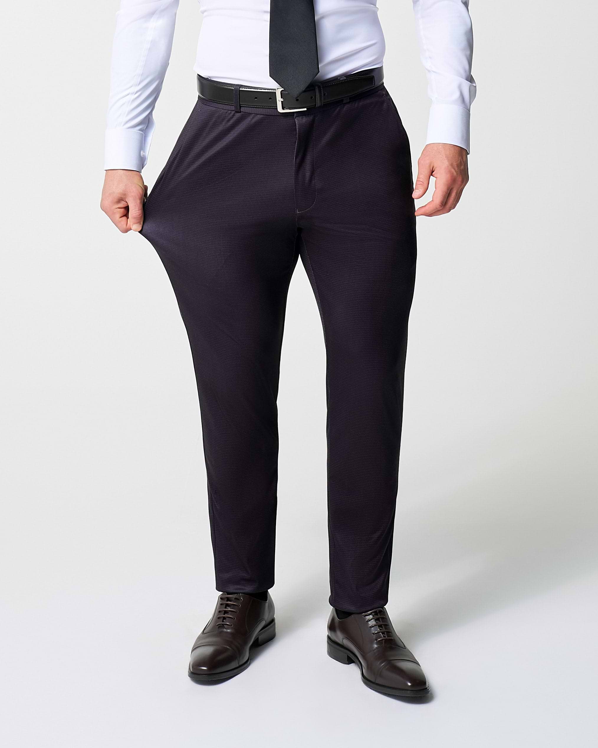 Athletic Fit Stretch Suit Pants - Deep Burgundy Microcheck