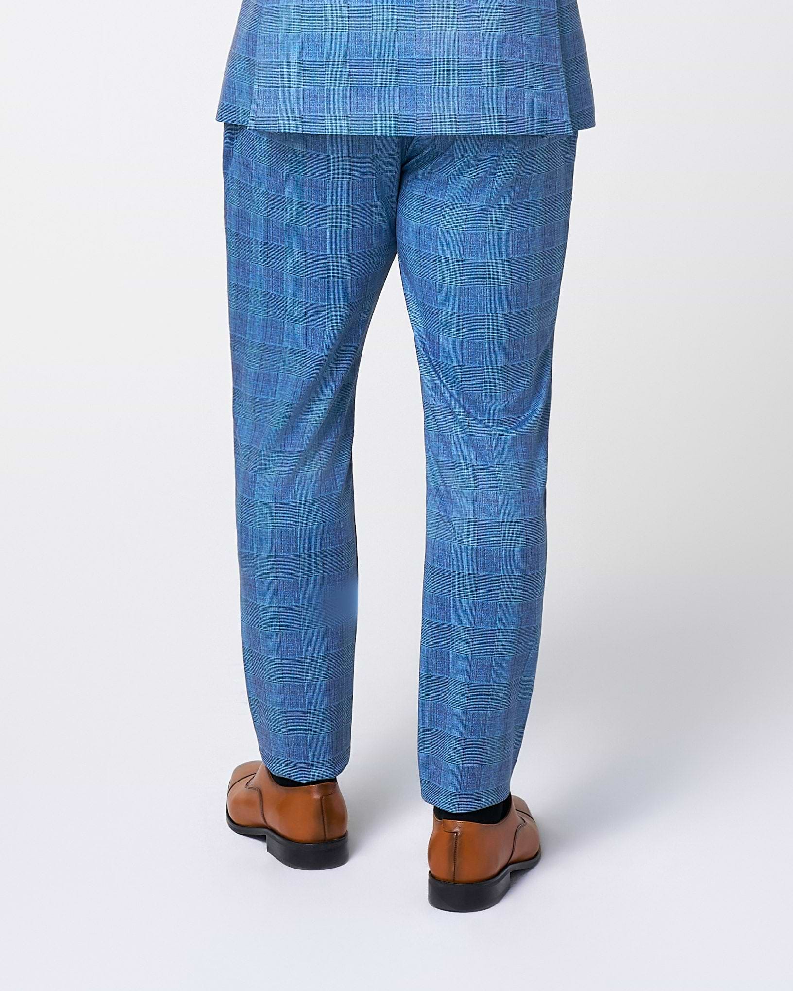 Brushed Tech Suit Pant - Electric Blue Plaid