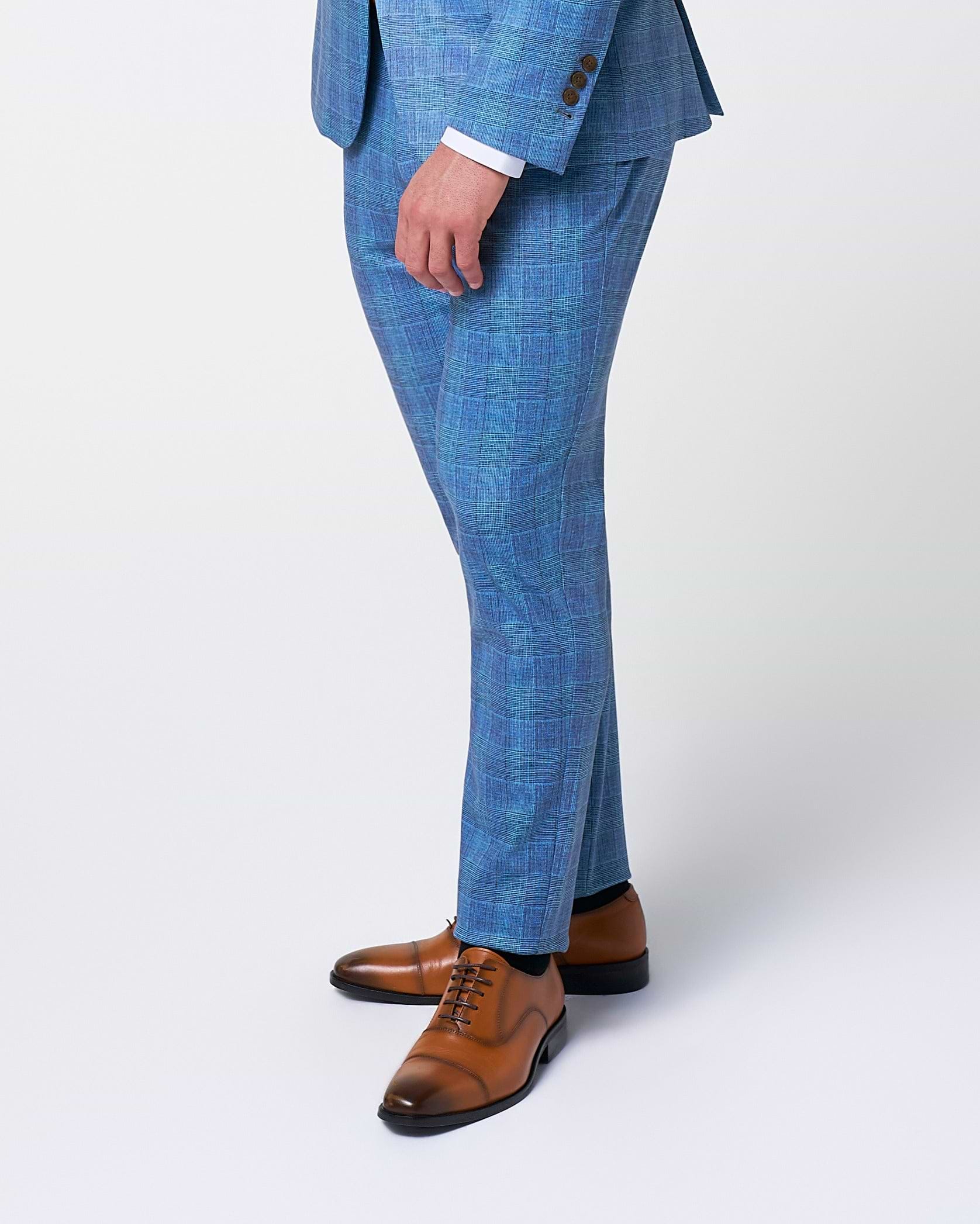 Brushed Tech Suit Pant - Electric Blue Plaid