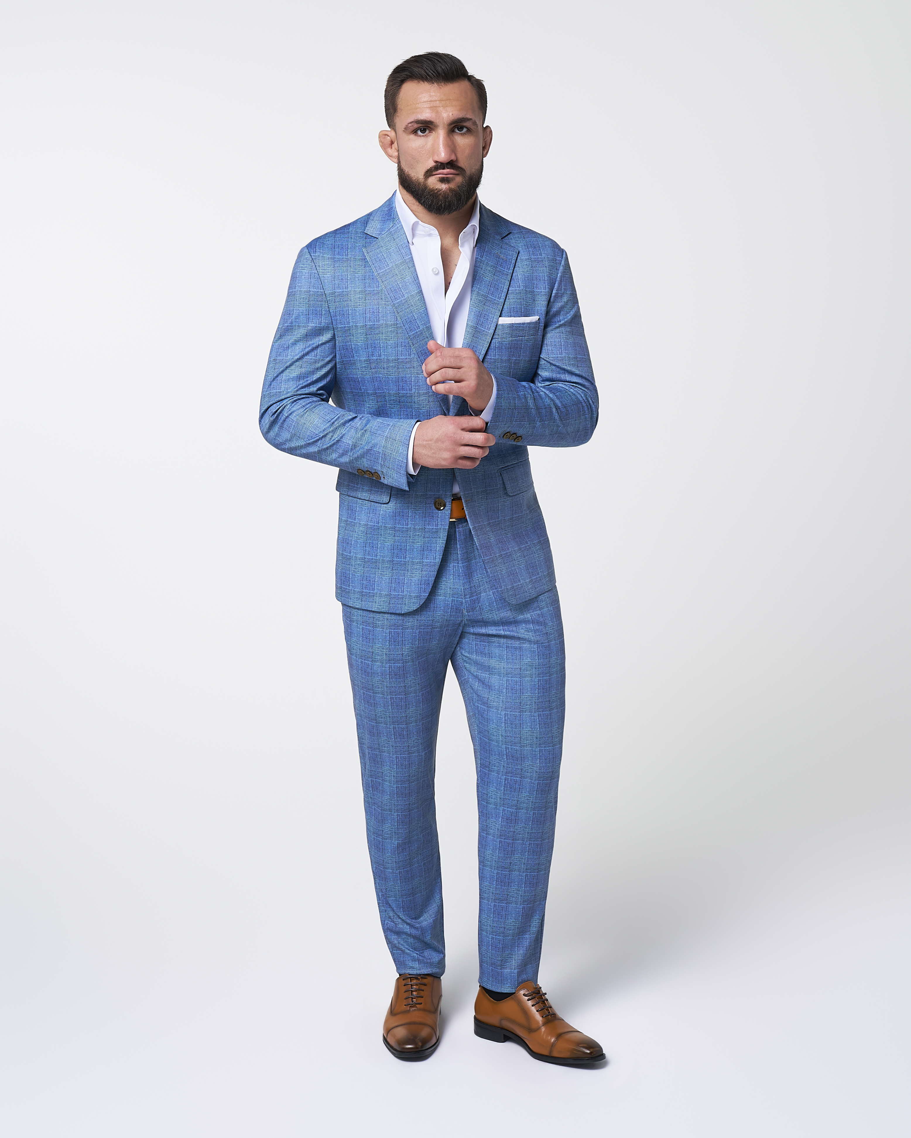 Brushed Tech Suit Pant - Electric Blue Plaid