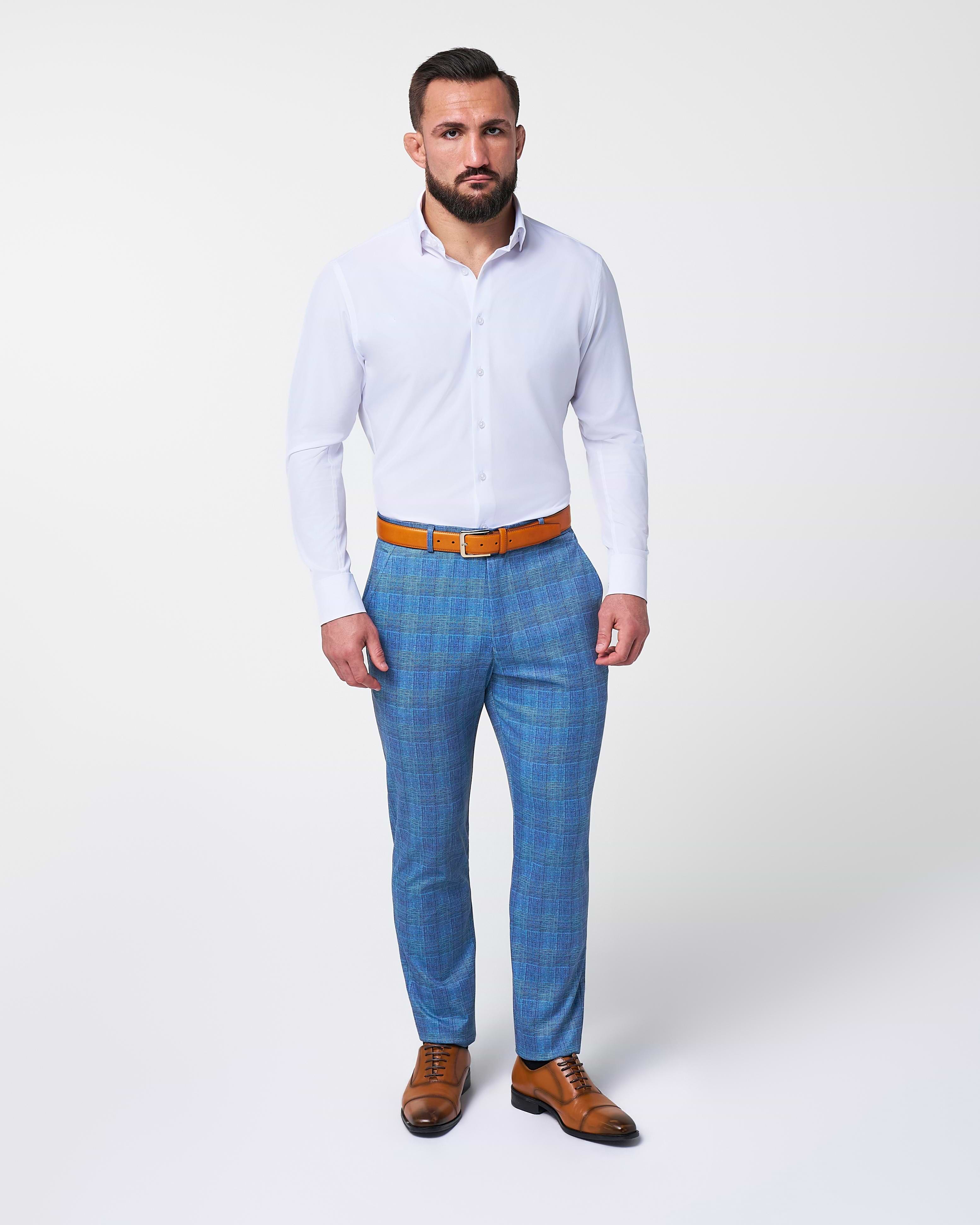 Brushed Tech Suit Pant - Electric Blue Plaid