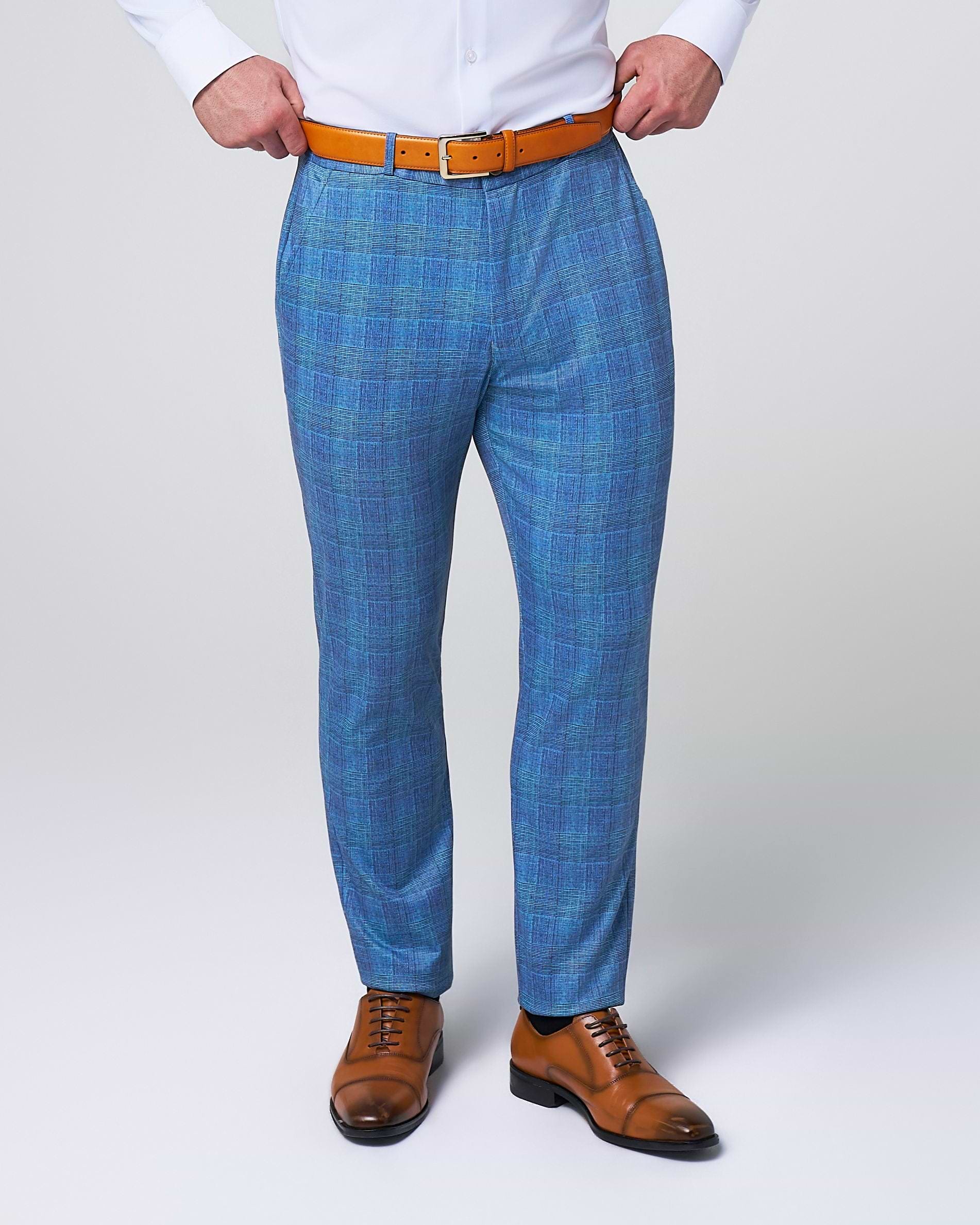 Brushed Tech Suit Pant - Electric Blue Plaid