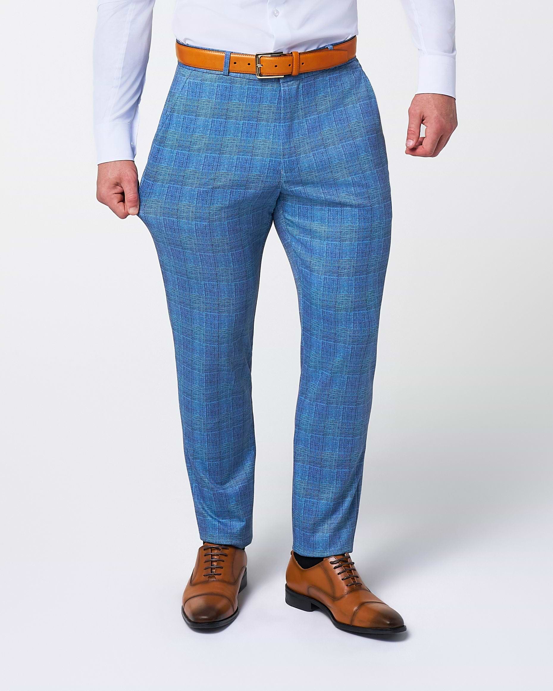 Brushed Tech Suit Pant - Electric Blue Plaid