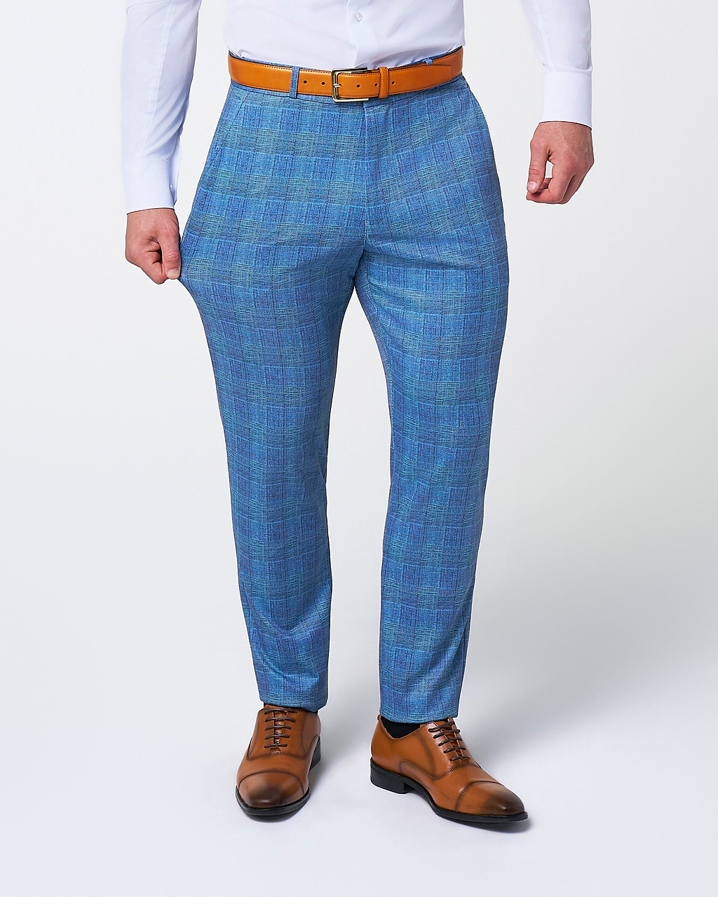 Brushed Tech Suit Pant - Electric Blue Plaid
