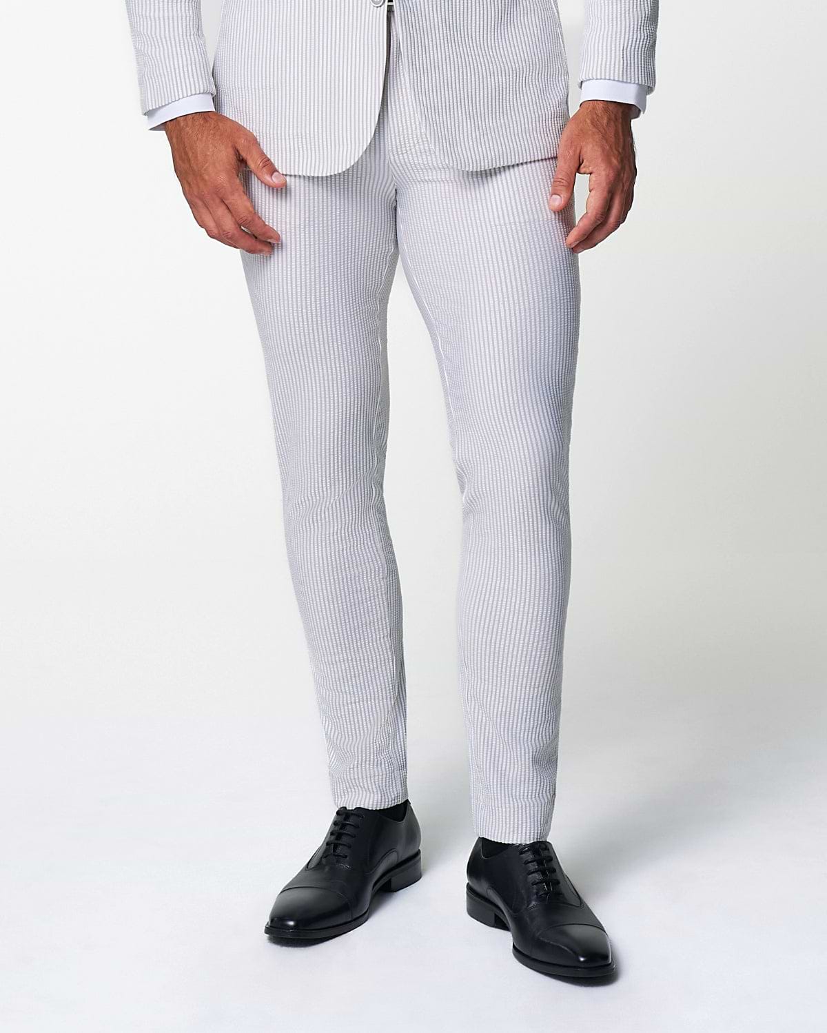 Athletic Fit Stretch Pants - Grey & White Seersucker
