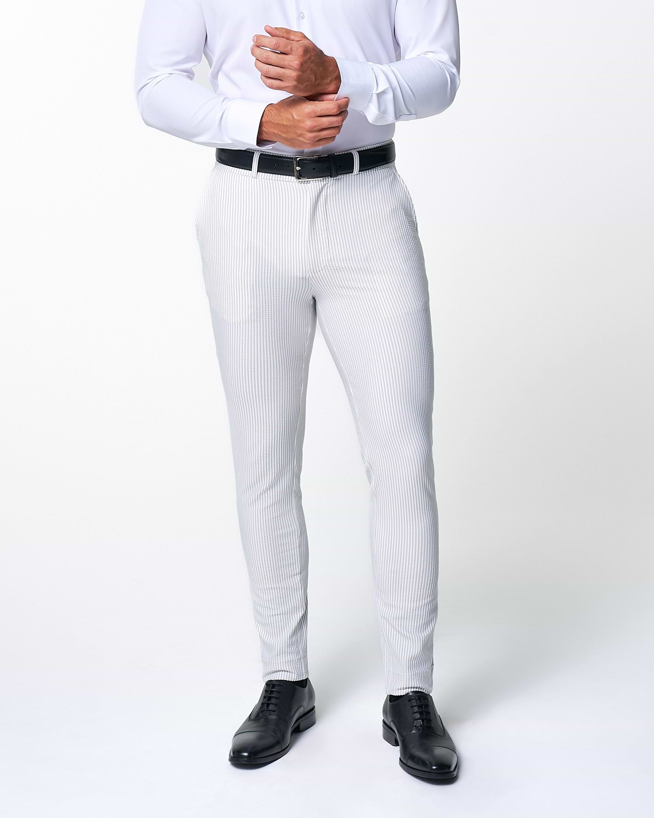 Athletic Fit Stretch Pants - Grey & White Seersucker