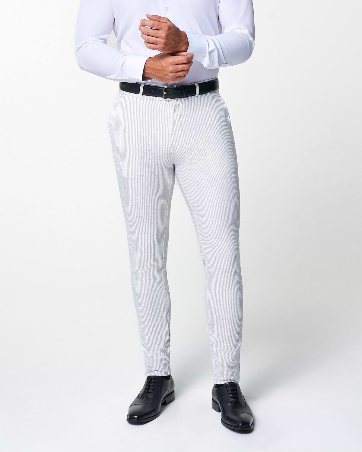 Athletic Fit Stretch Pants - Grey & White Seersucker