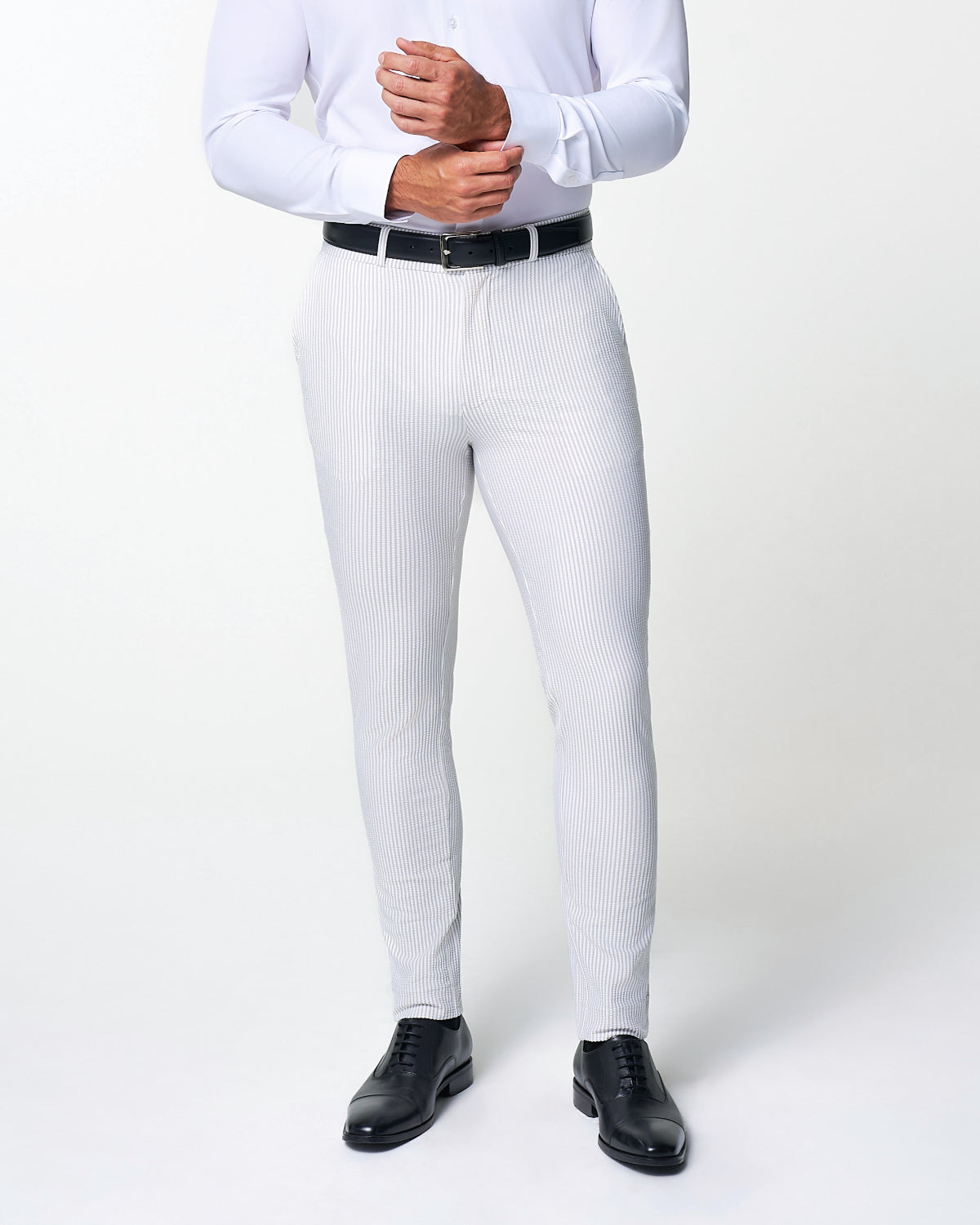 Athletic Fit Stretch Pants - Grey & White Seersucker