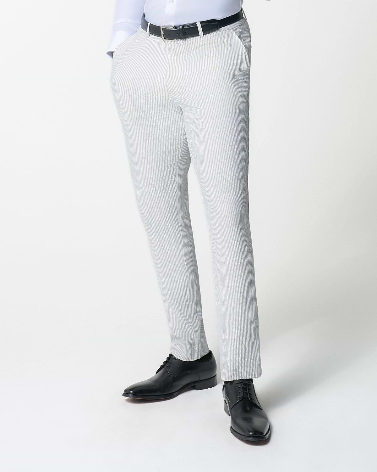 Athletic Fit Stretch Pants - Grey & White Seersucker