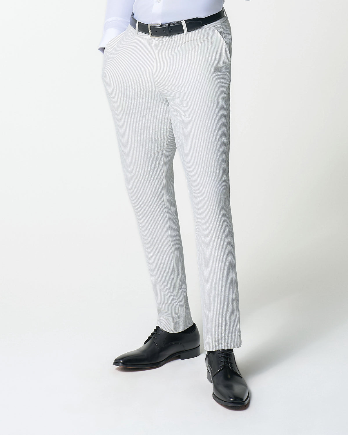 Athletic Fit Stretch Pants - Grey & White Seersucker