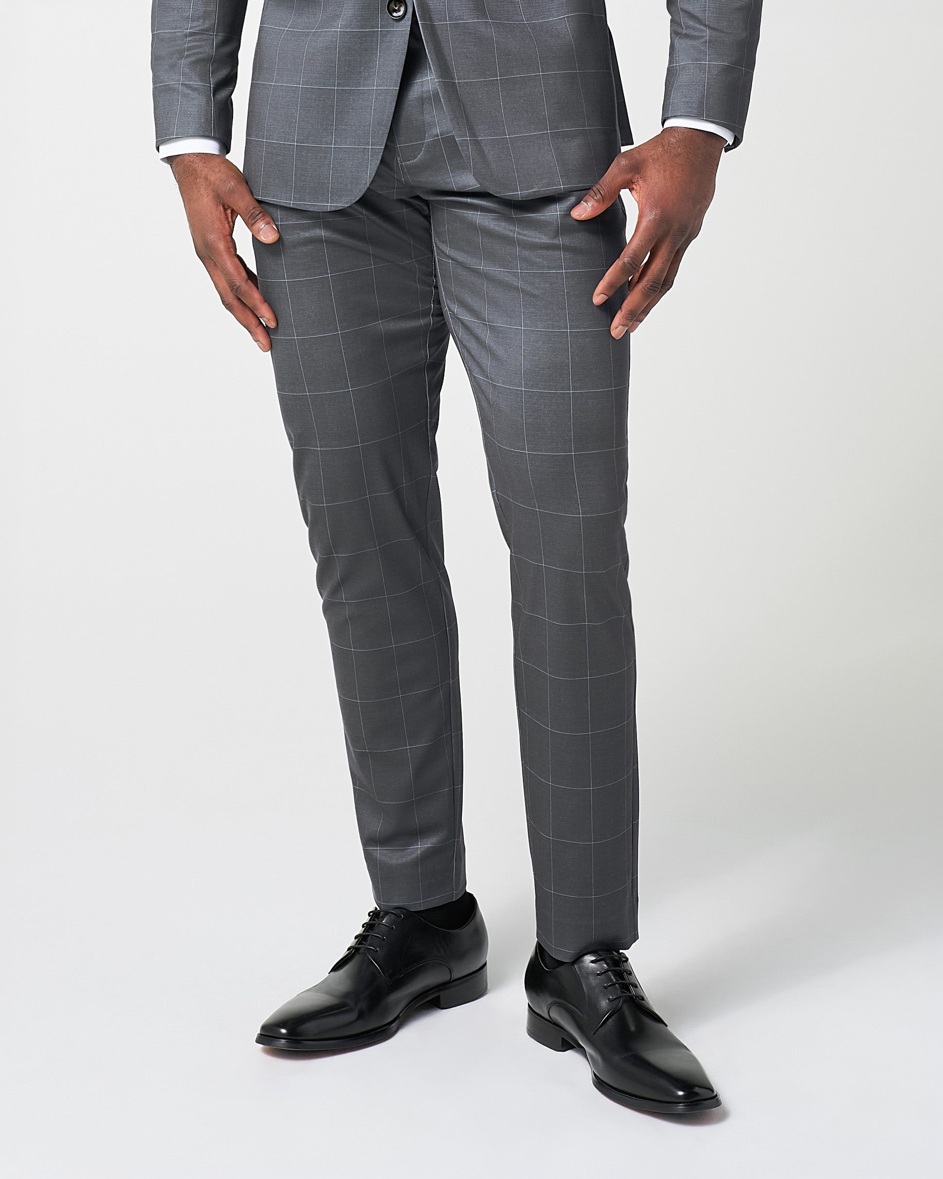 Athletic Fit Stretch Suit Pants - Grey and White Big Windowpane