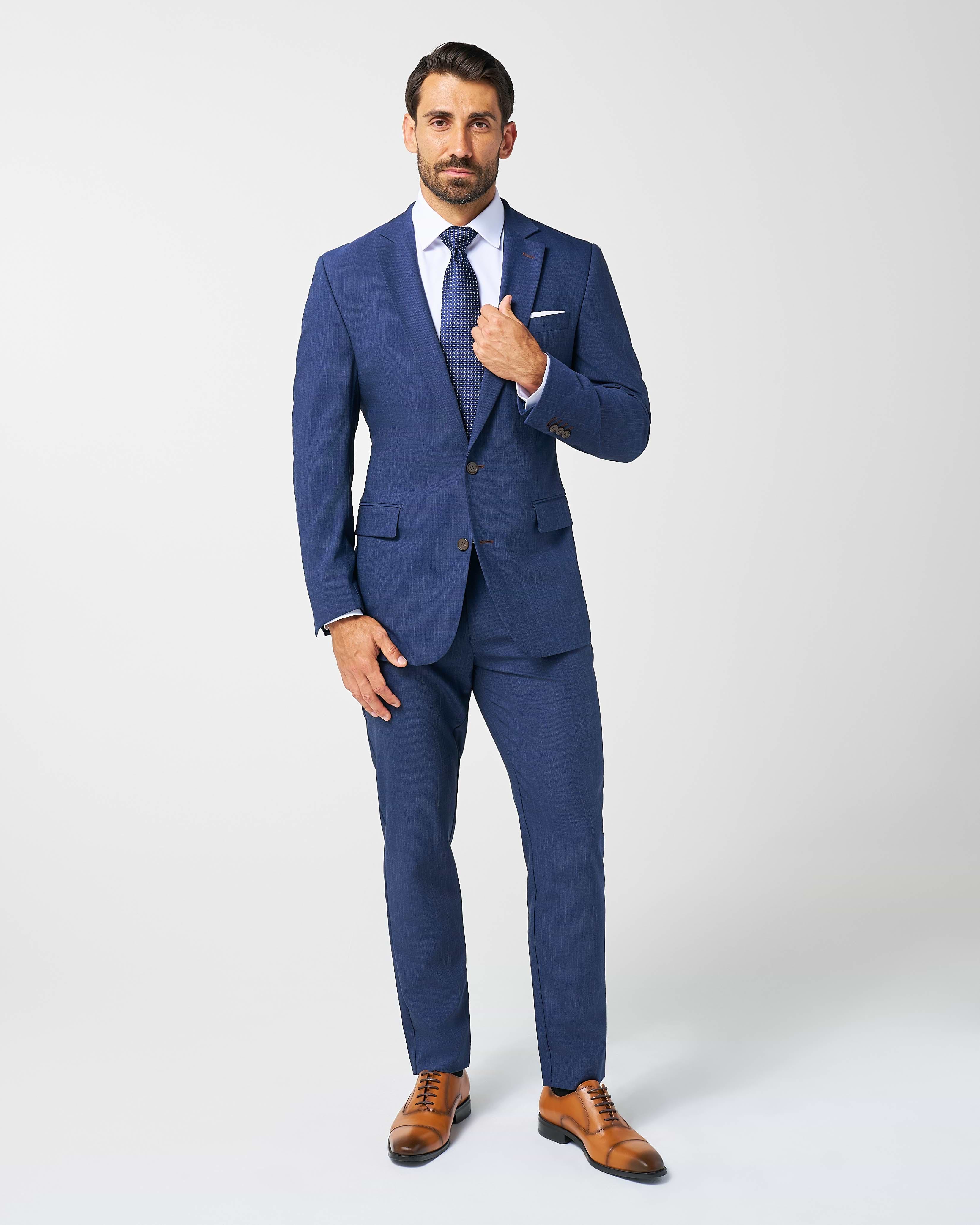 Athletic Fit Stretch Suit Pants - Heathered Navy