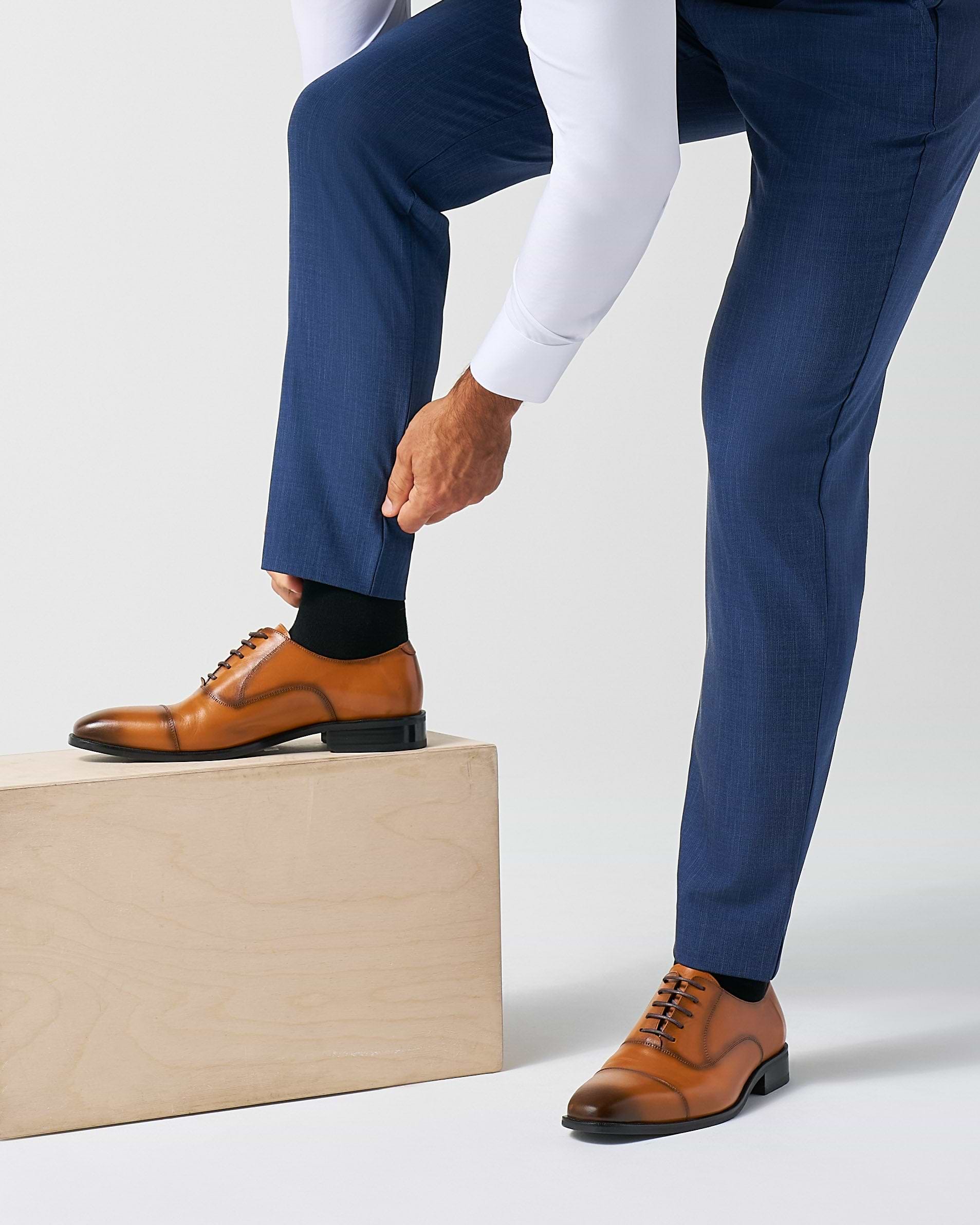 Athletic Fit Stretch Suit Pants - Heathered Navy