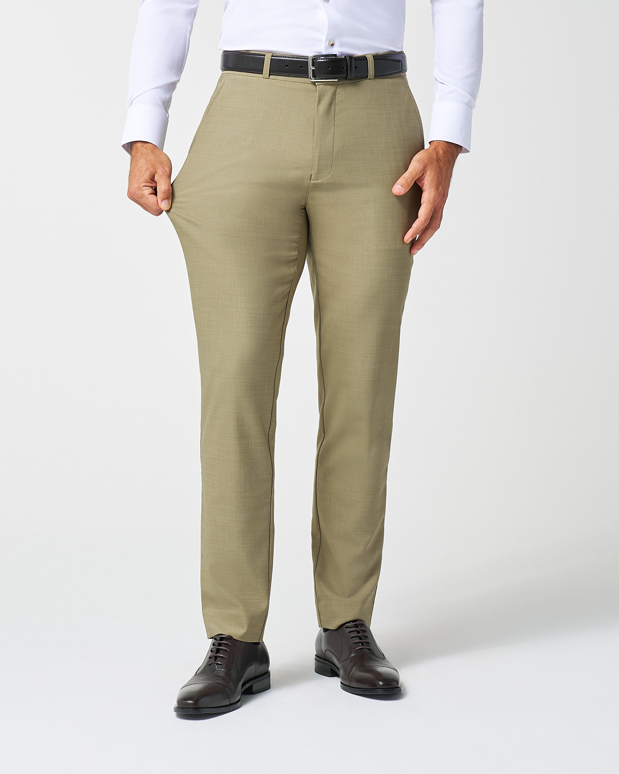 Athletic Fit Stretch Suit Pants - Heathered Olive