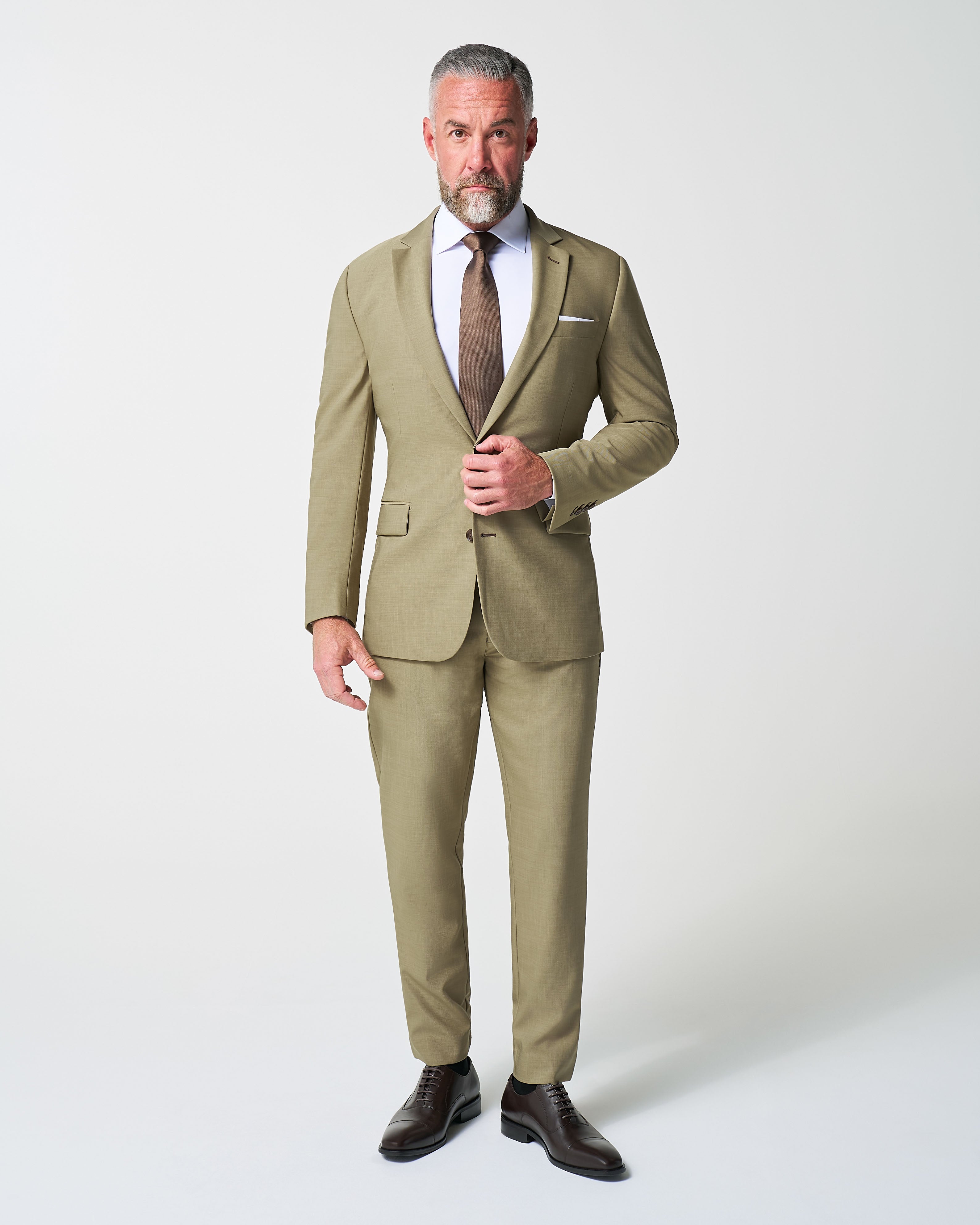 Athletic Fit Stretch Suit Pants - Heathered Olive