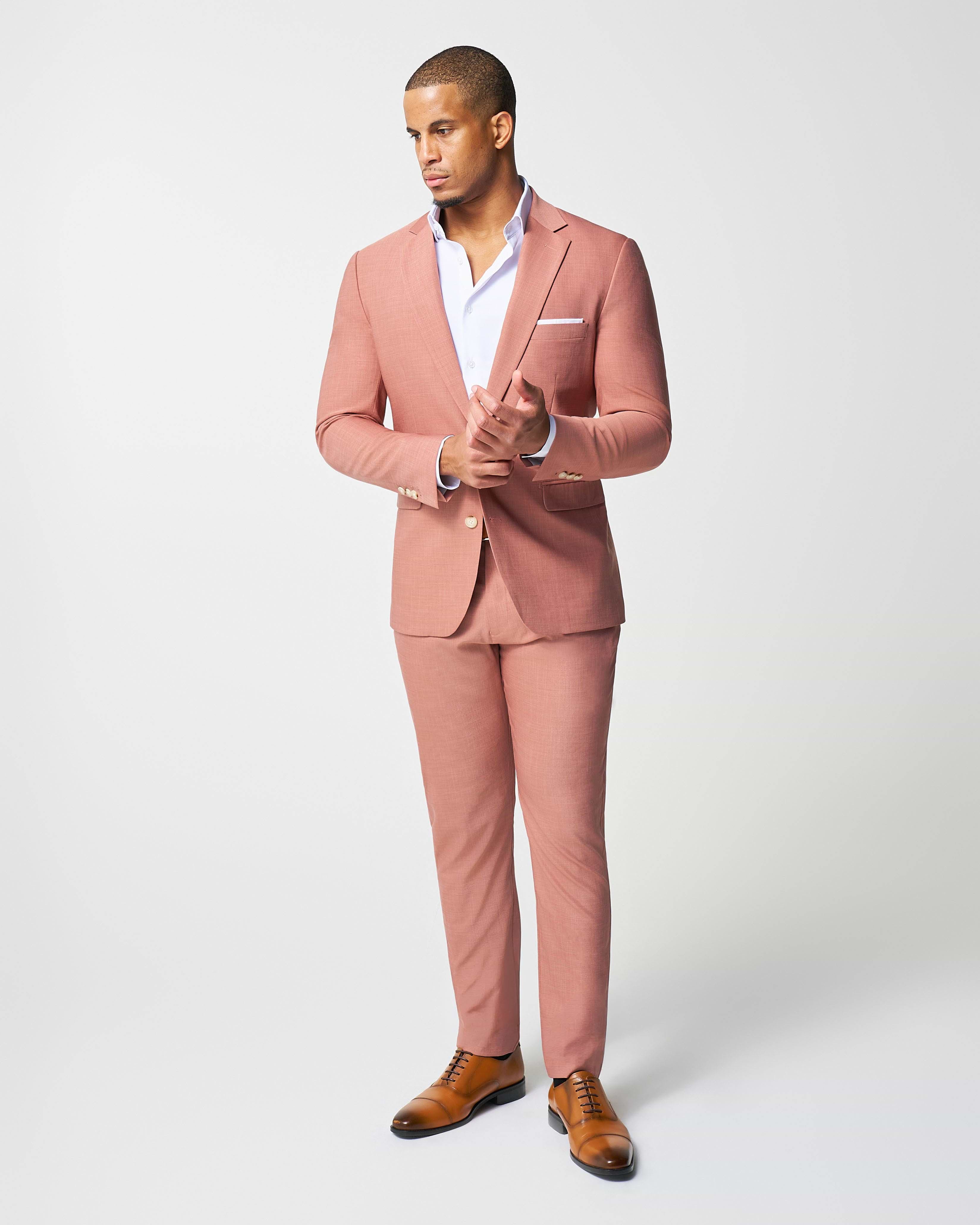 Athletic Fit Stretch Suit Pants - Heathered Salmon