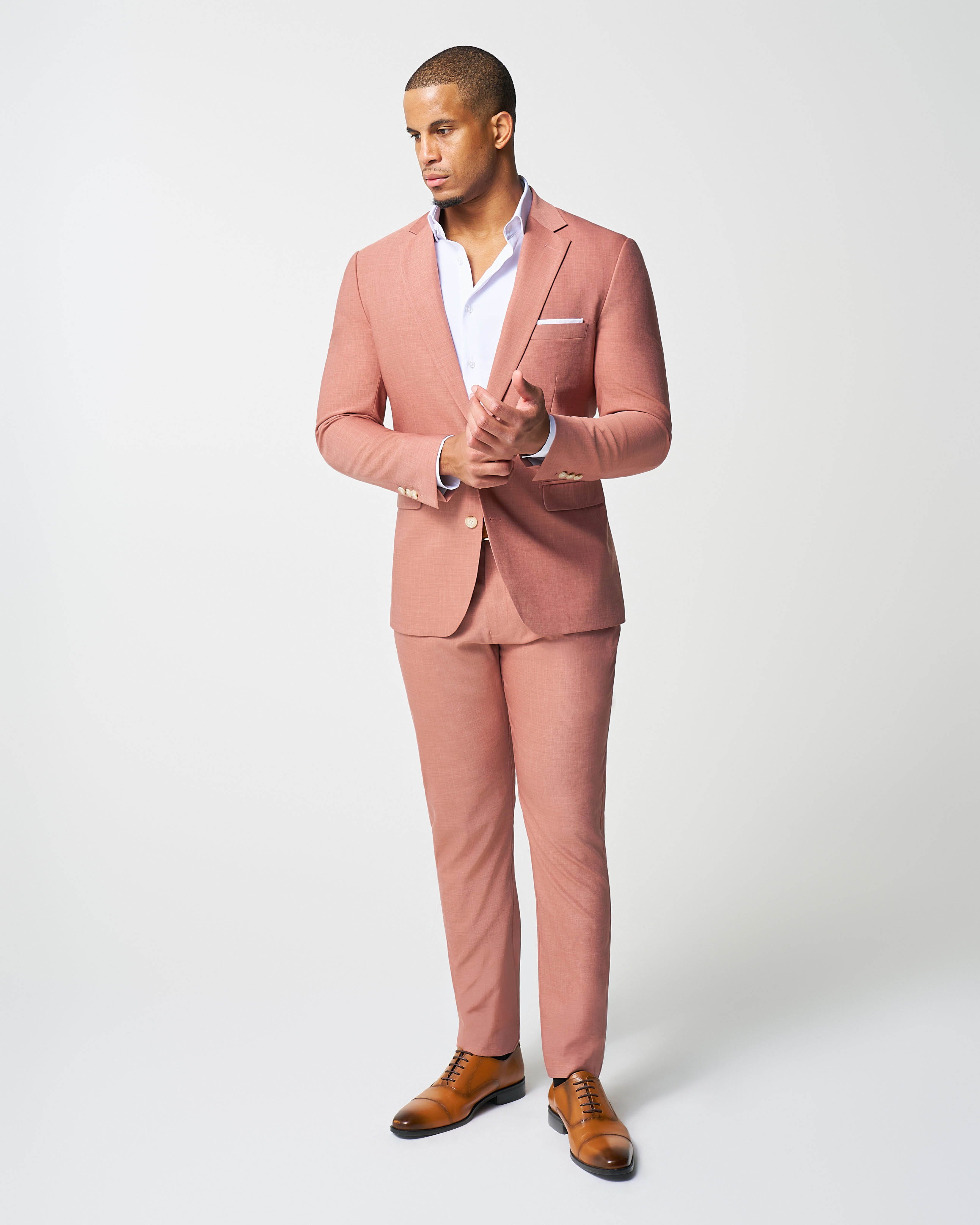 Athletic Fit Stretch Suit Pants - Heathered Salmon