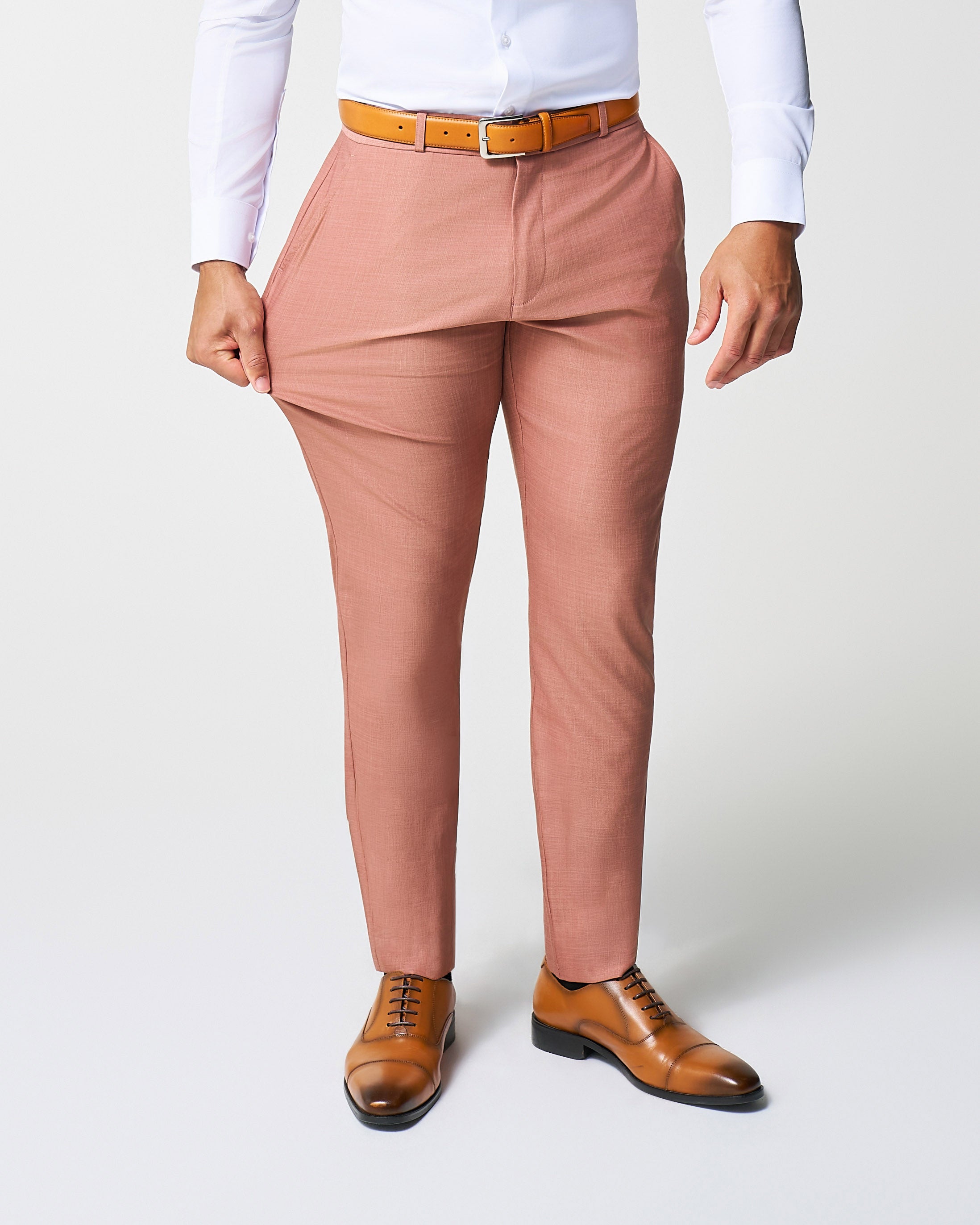 Athletic Fit Stretch Suit Pants - Heathered Salmon