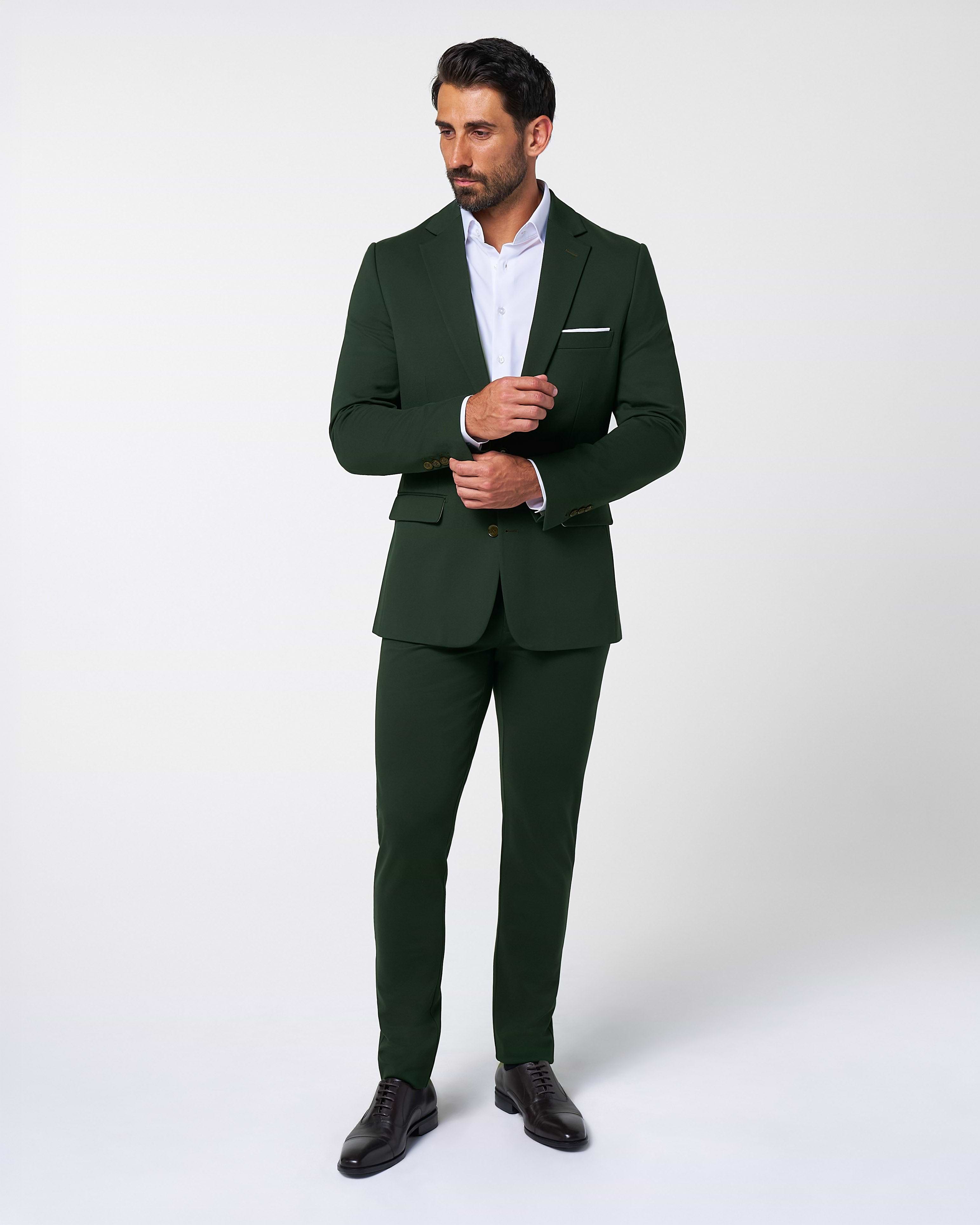 Athletic Fit Stretch Suit Pants - Solid Hunter Green