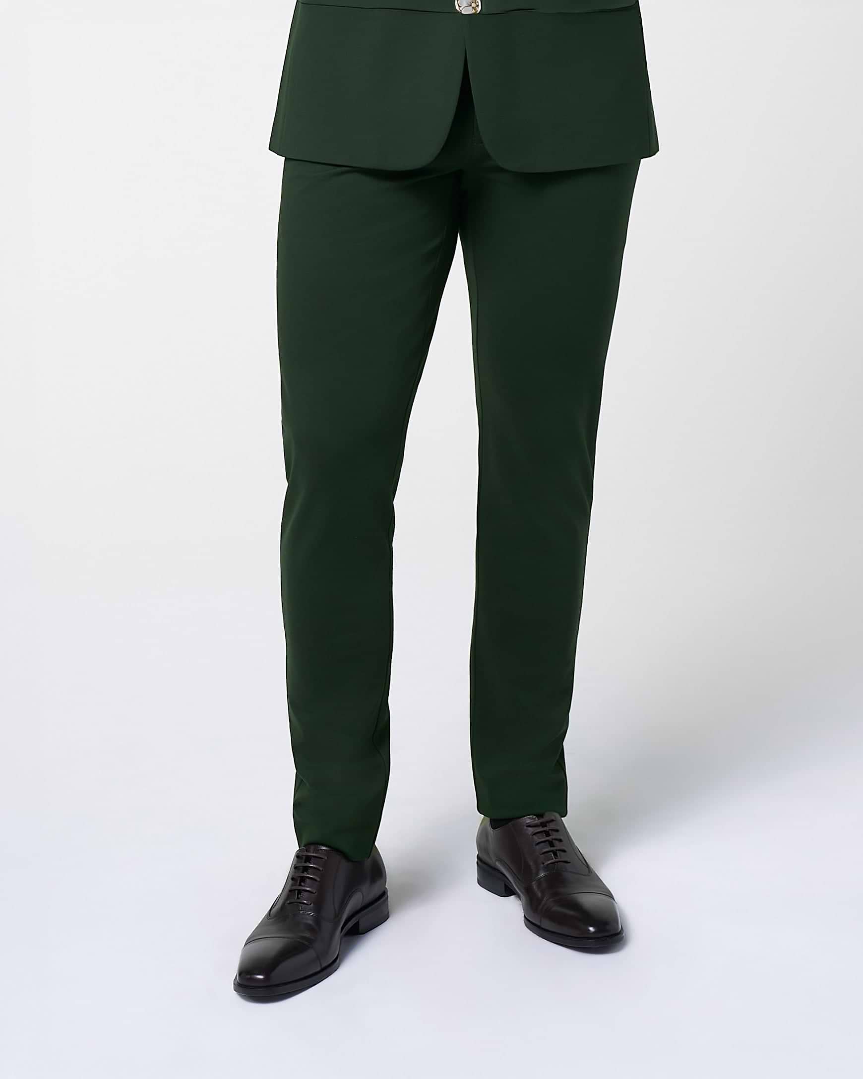 Athletic Fit Stretch Suit Pants - Solid Hunter Green