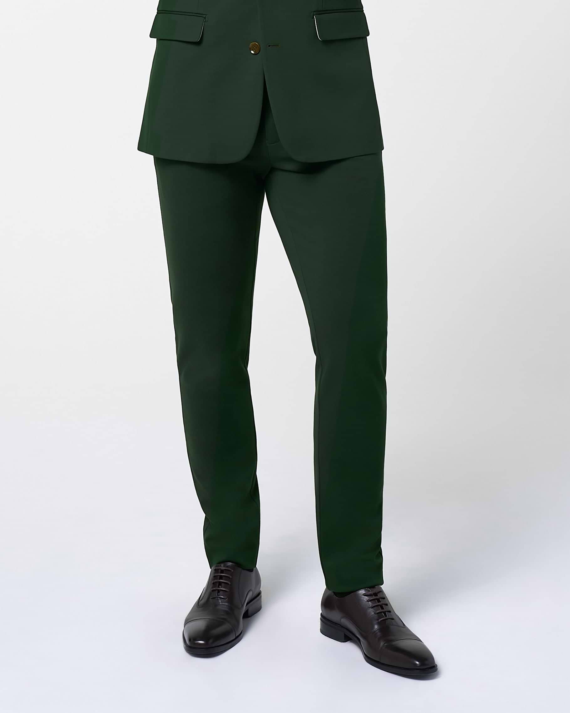 Athletic Fit Stretch Suit Pants - Solid Hunter Green