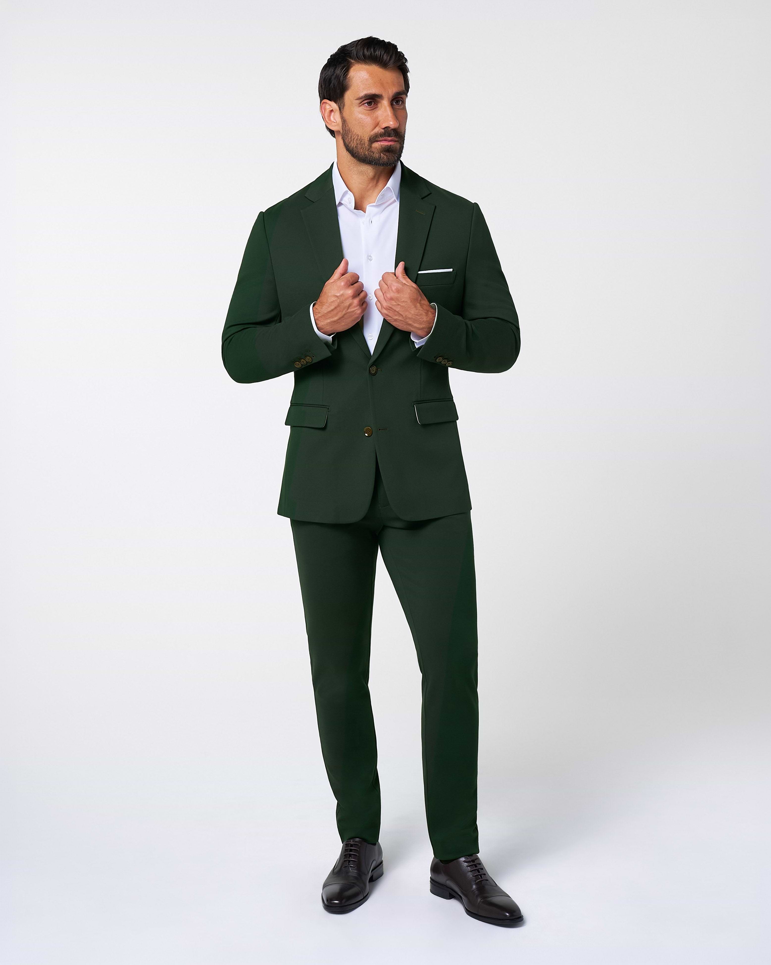 Athletic Fit Stretch Suit Pants - Solid Hunter Green