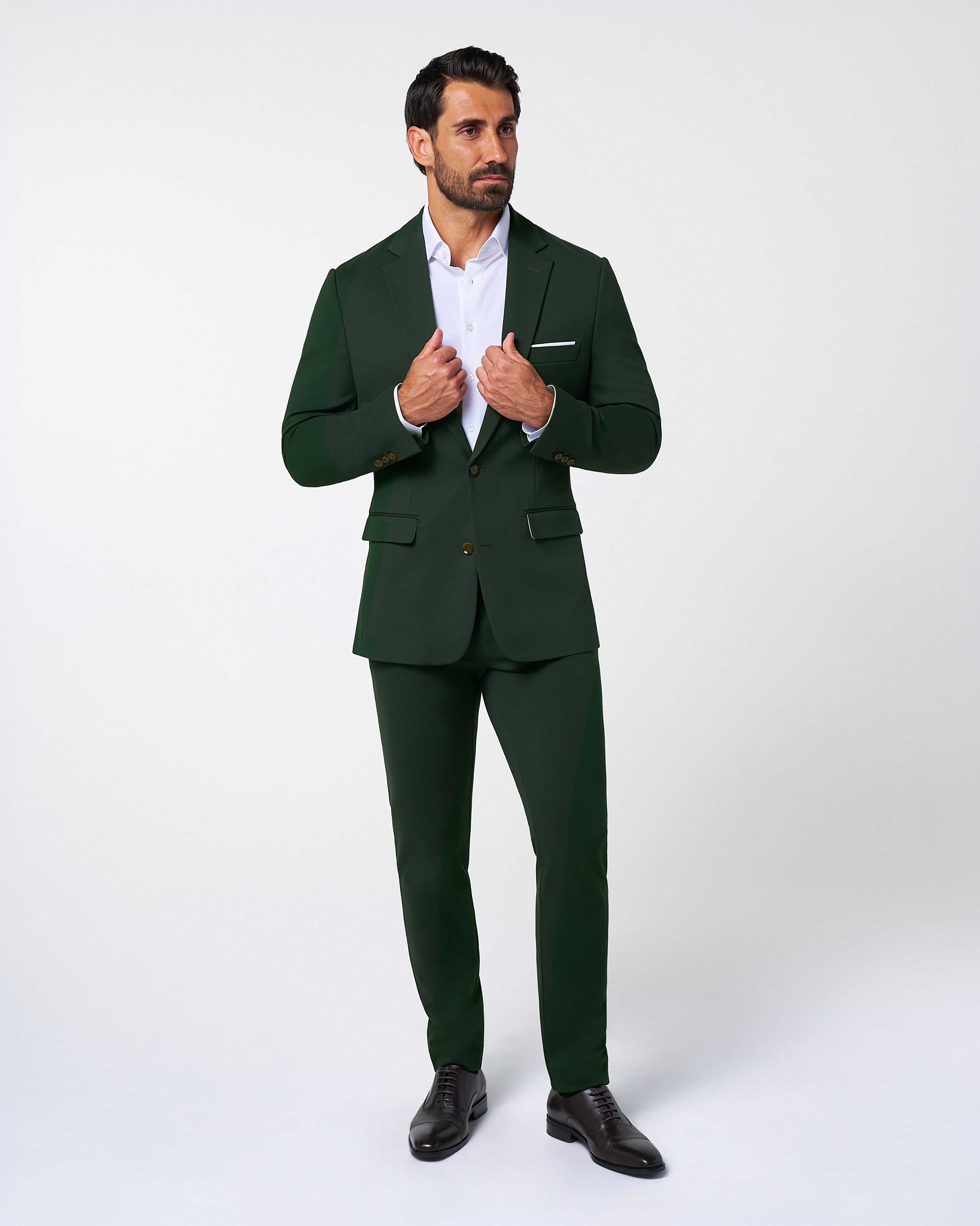 Athletic Fit Stretch Suit Pants - Solid Hunter Green