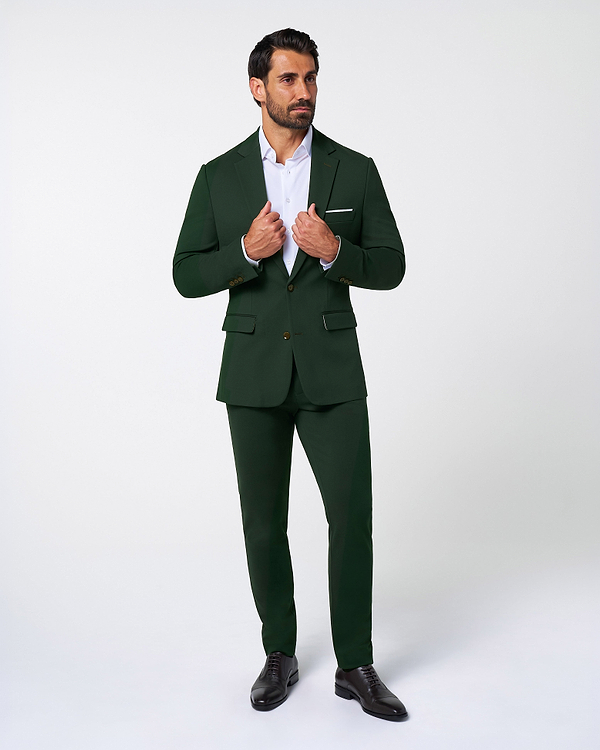 Athletic Fit Stretch Suit Pants - Solid Hunter Green
