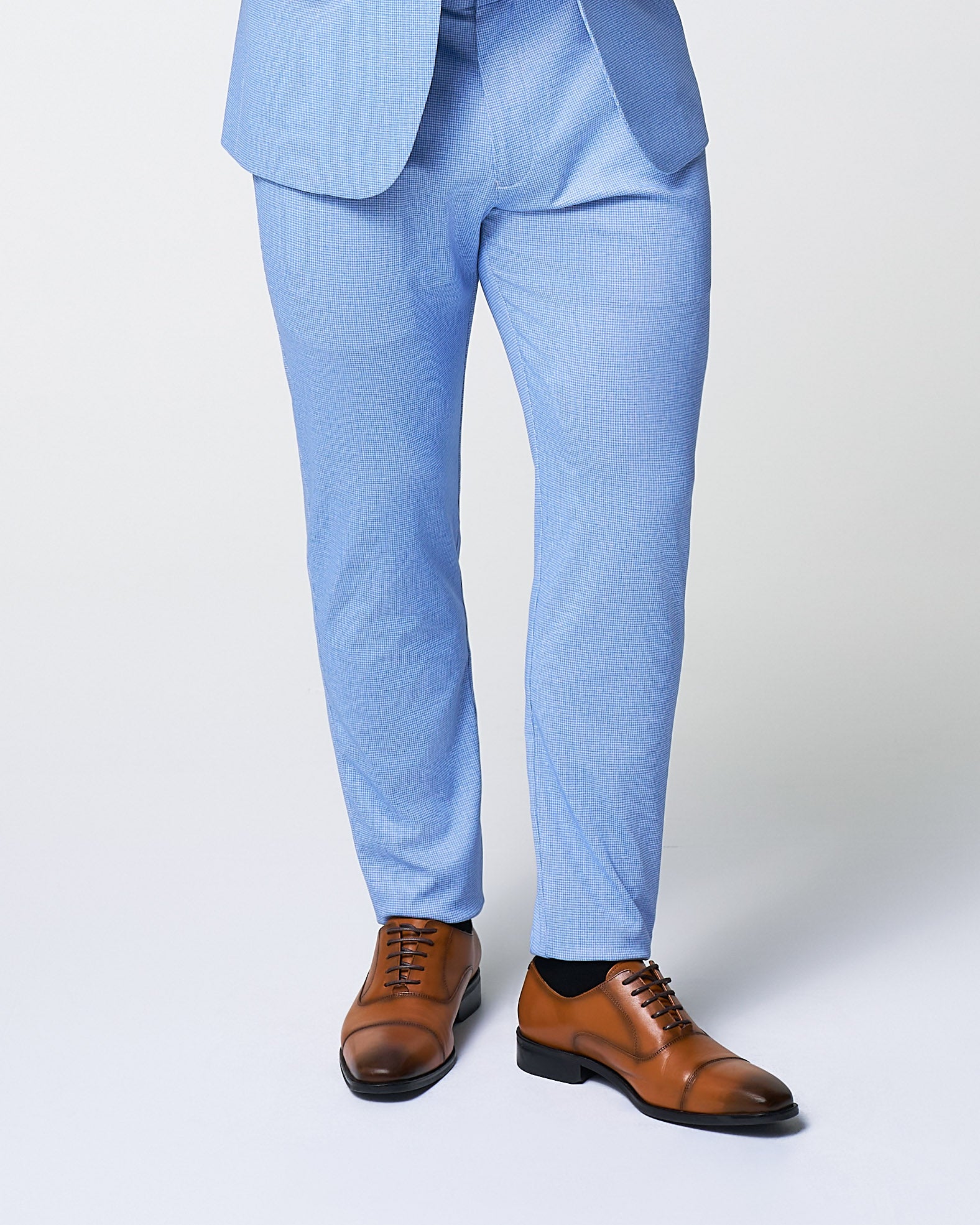 Athletic Fit Stretch Suit Pants - Light Blue Mini Houndstooth