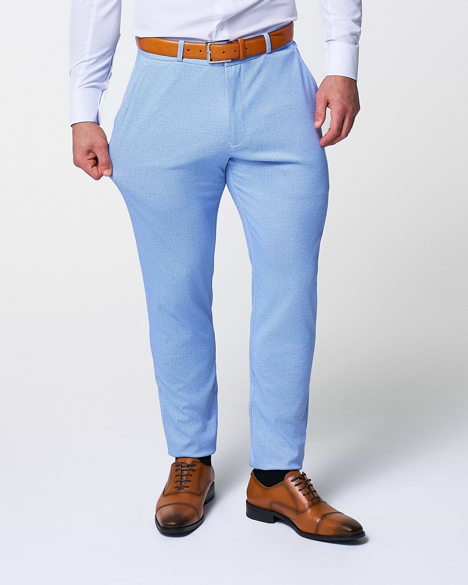 Athletic Fit Stretch Suit Pants - Light Blue Mini Houndstooth