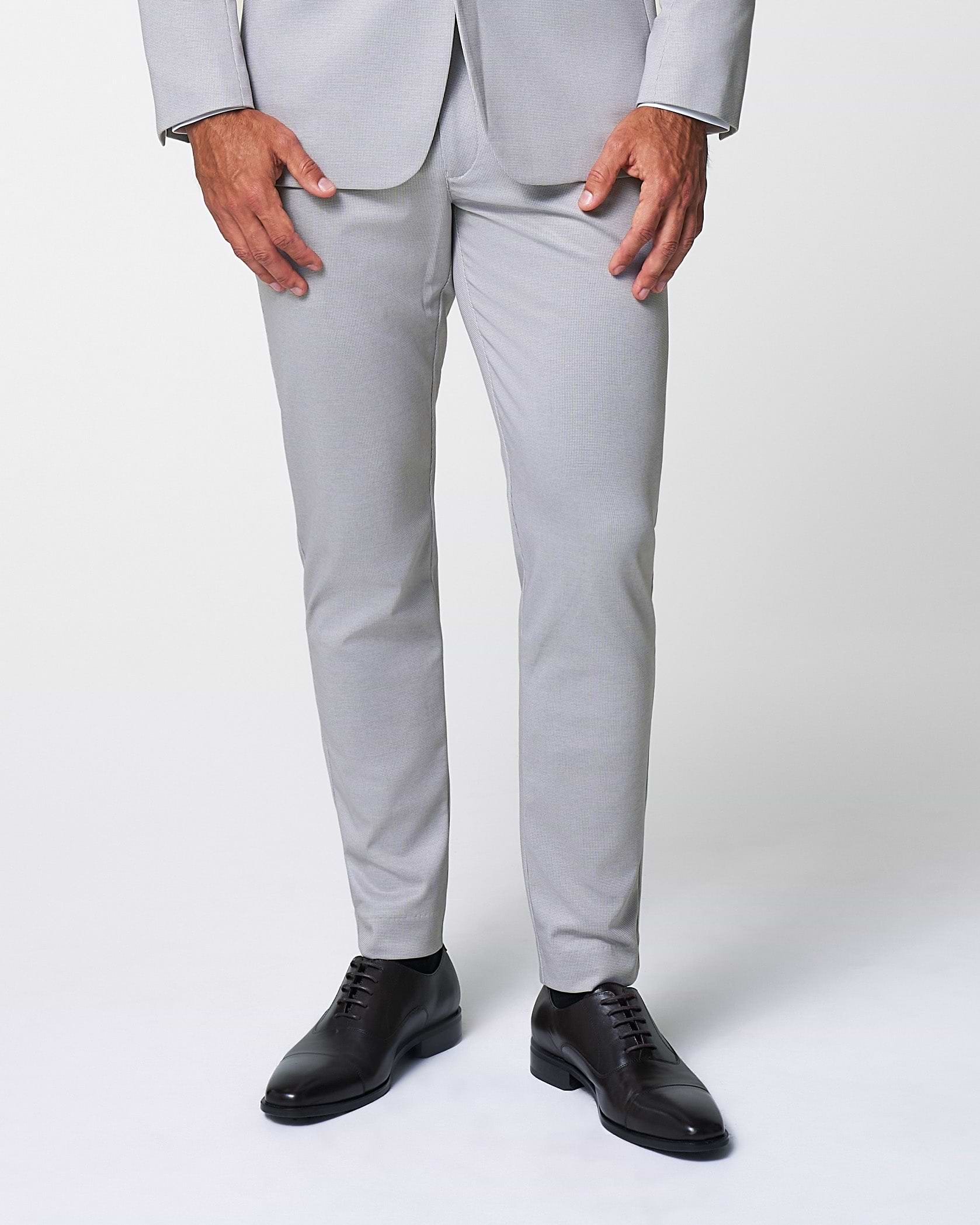 Brushed Tech Suit Pant - Light Grey Microcheck